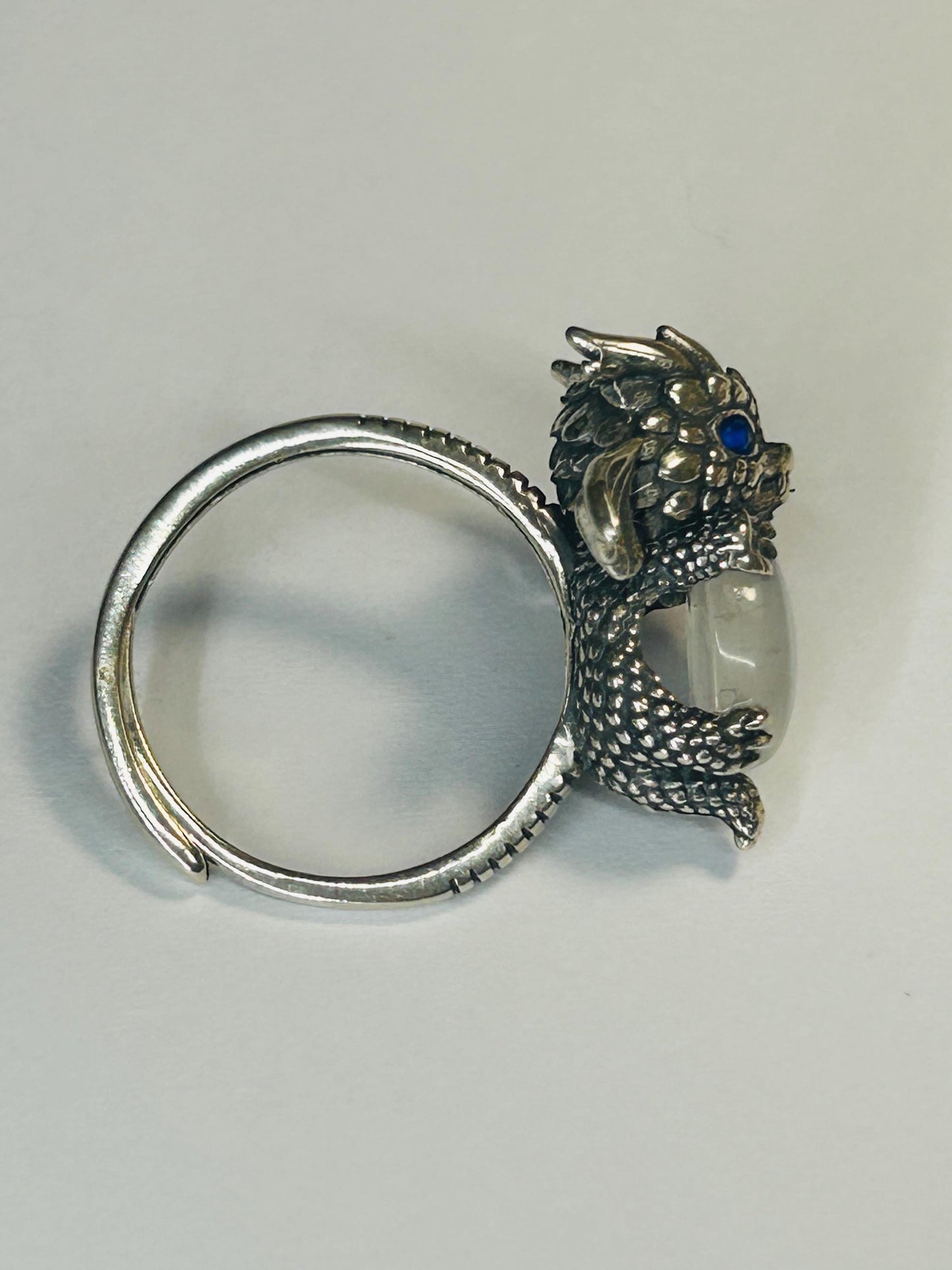 925 Silver Moonstone Ring • Baby Dragon Design • Adjustable • Giftbox