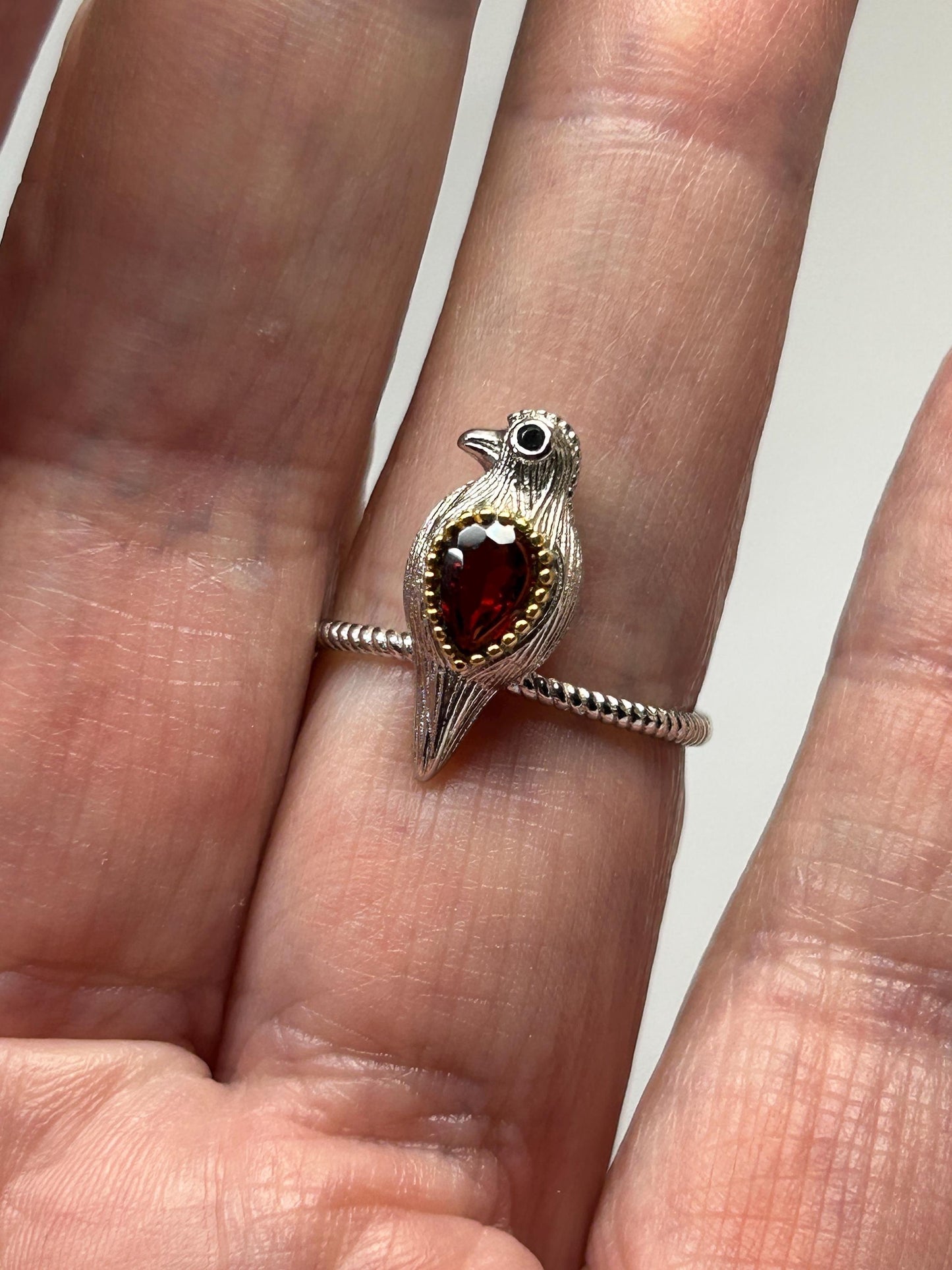 Dainty Bird Ring With Garnet Gemstone • 925 Sterling Silver • Adjustable with Gift Box