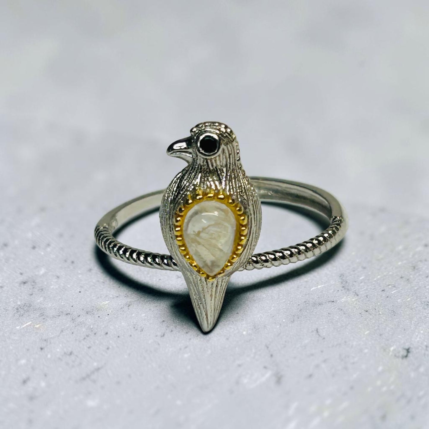 Dainty Bird Ring With Moonstone Gemstone • 925 Sterling Silver • Adjustable with Gift Box