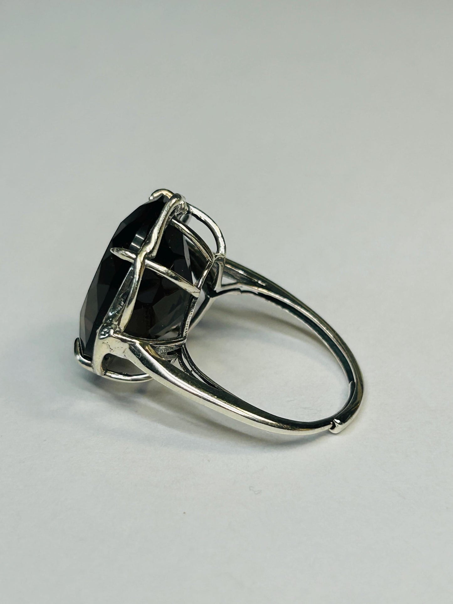 Smoky Quartz Ring • Large Faceted Oval • 925 Sterling Silver with Gift Box