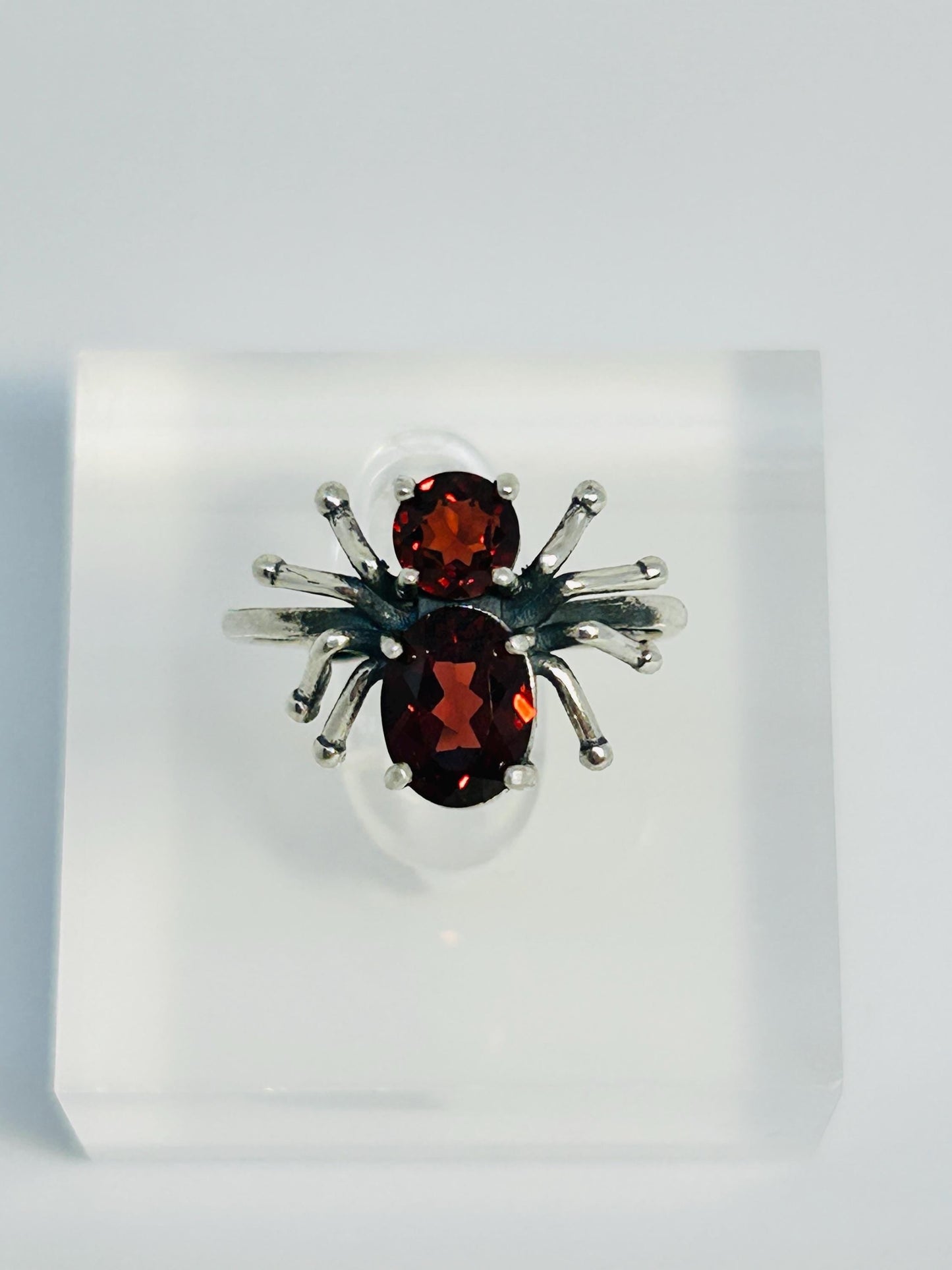 Spider Ring with Red Garnet Gemstones • 925 Sterling Silver • Adjustable • Gift Box