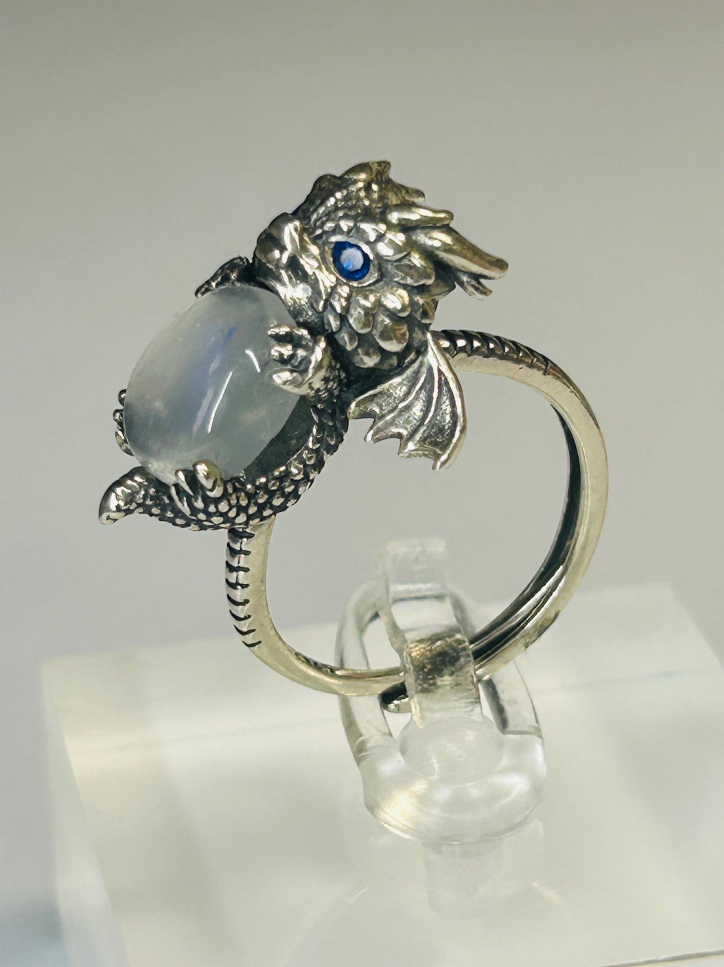 925 Silver Moonstone Ring • Baby Dragon Design • Adjustable • Giftbox