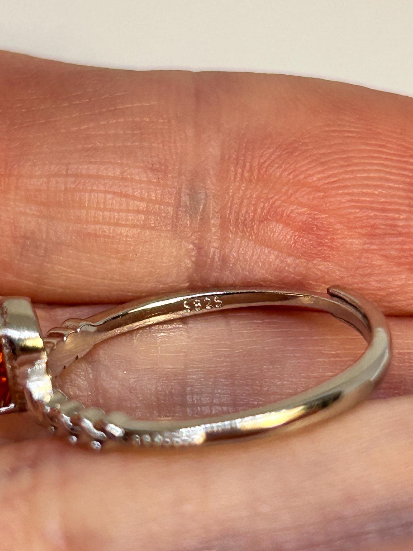 Dainty Stacking Ring with Orange Citrine Teardrop Gemstone • 925 Sterling Silver • Adjustable • Gift Box