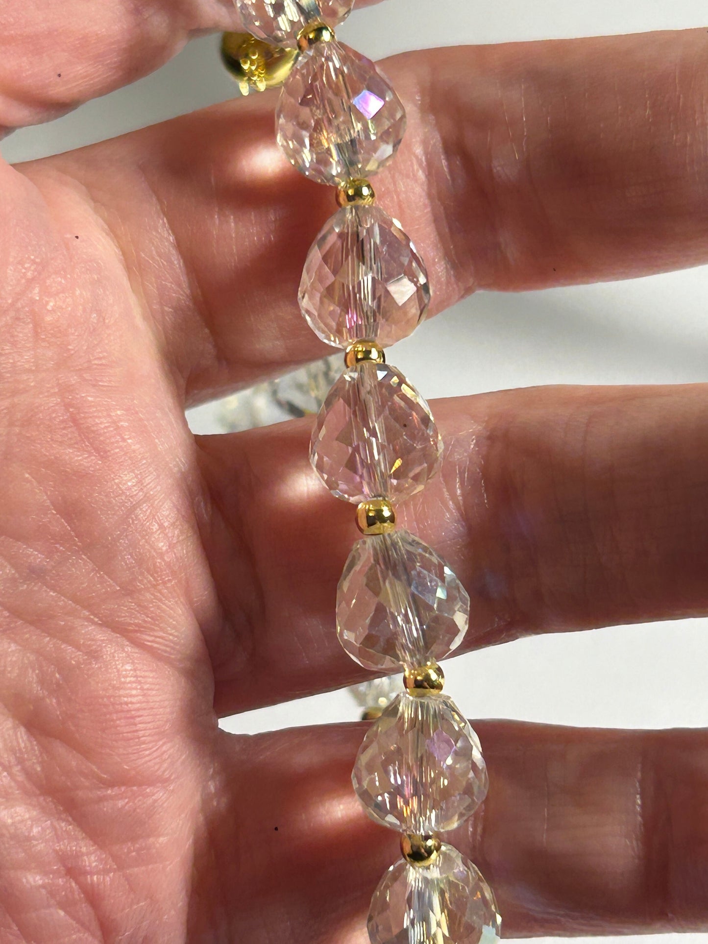 Wire Strung Adjustable Bracelet With Faceted AB Czech Glass Sparkly Beads With Velvet Giftbox