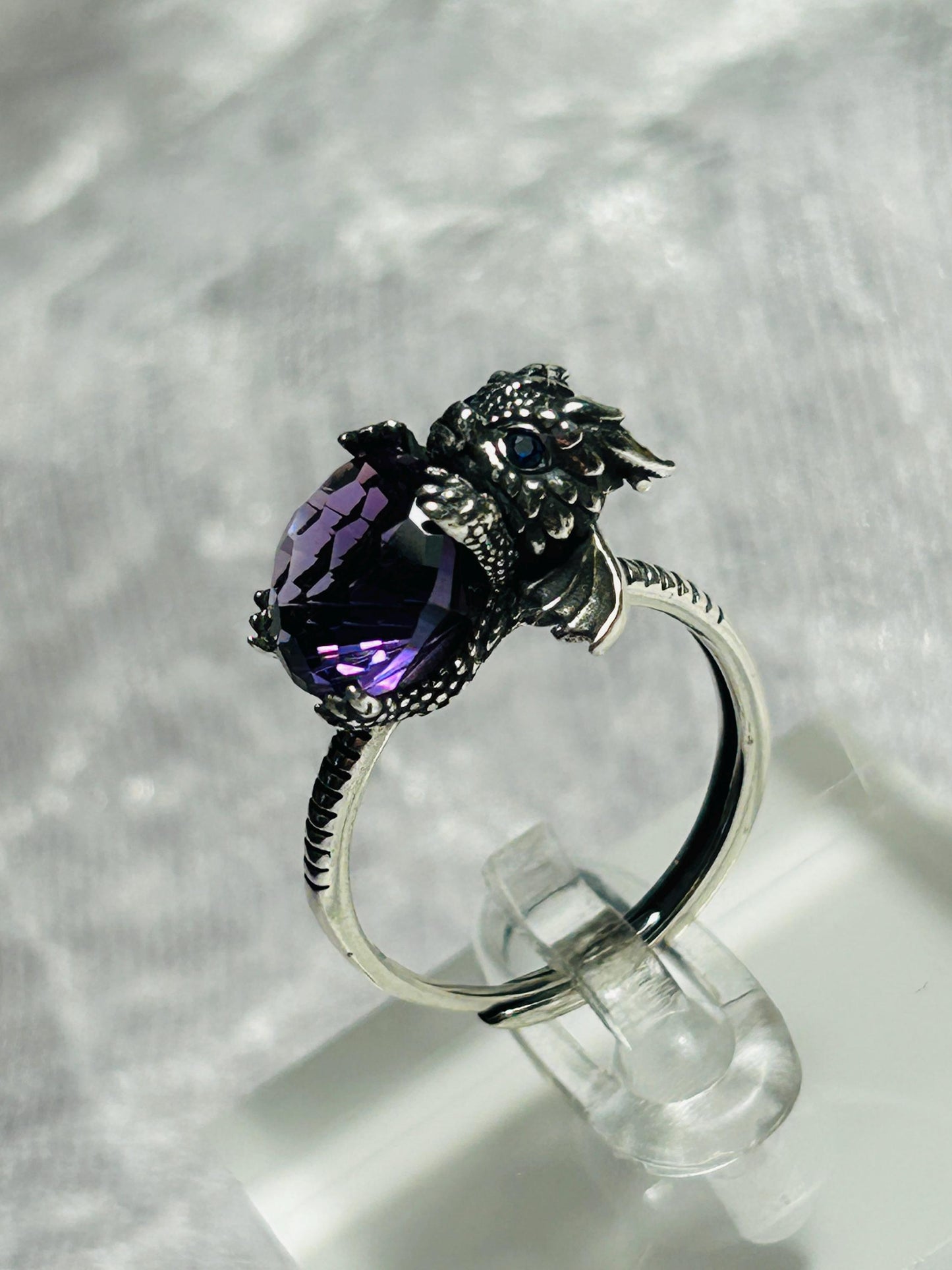 Amethyst Baby Dragon Ring: Sterling Silver Gemstone, Adjustable Band