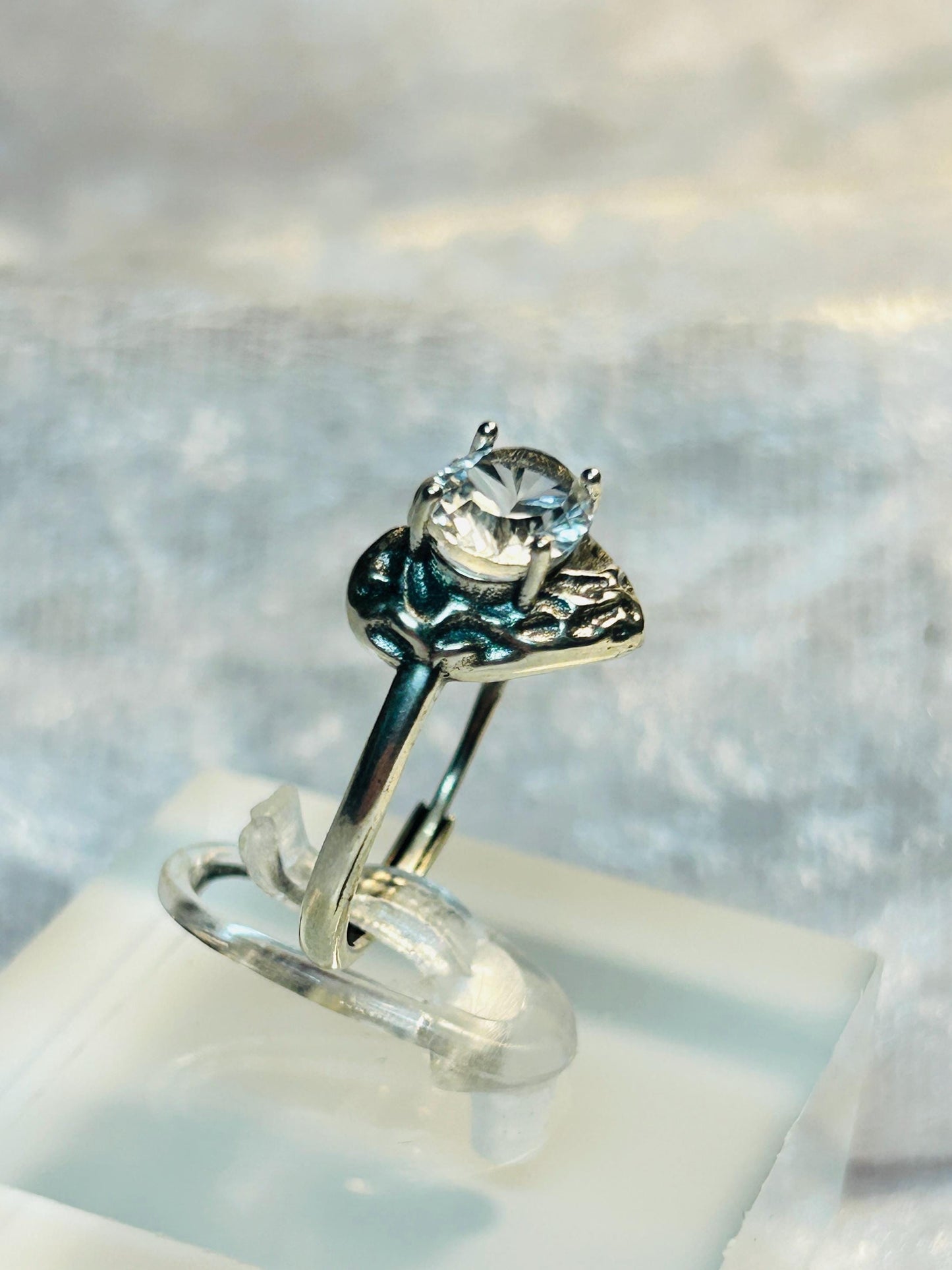 Heart Ring with Clear Quartz Gemstone • 925 Sterling Silver • Adjustable • Gift Box