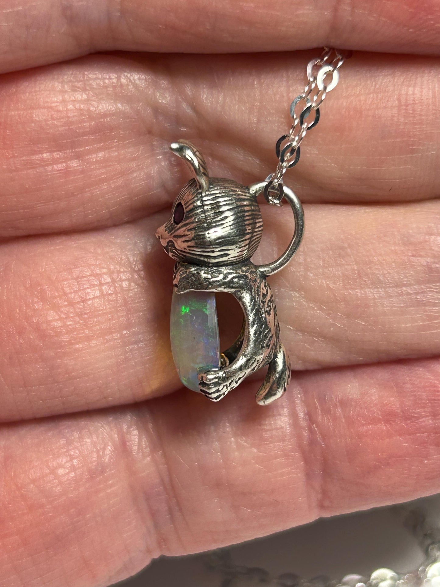 Rabbit Pendant with Opal Gemstone • 925 Sterling Silver • Gift Box