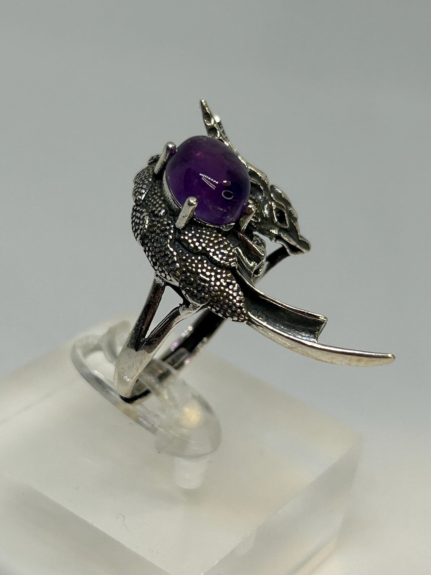 Dragon Ring with Amethyst • 925 Sterling Silver • Goth Witch Jewellery • Adjustable • Gift Box