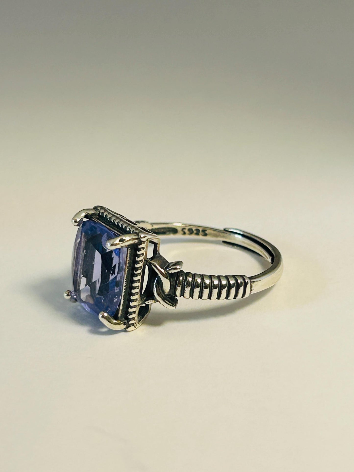 Blue Fluorite Ring • Rectangular Gemstone  • 925 Sterling Silver • Adjustable • Gift Box