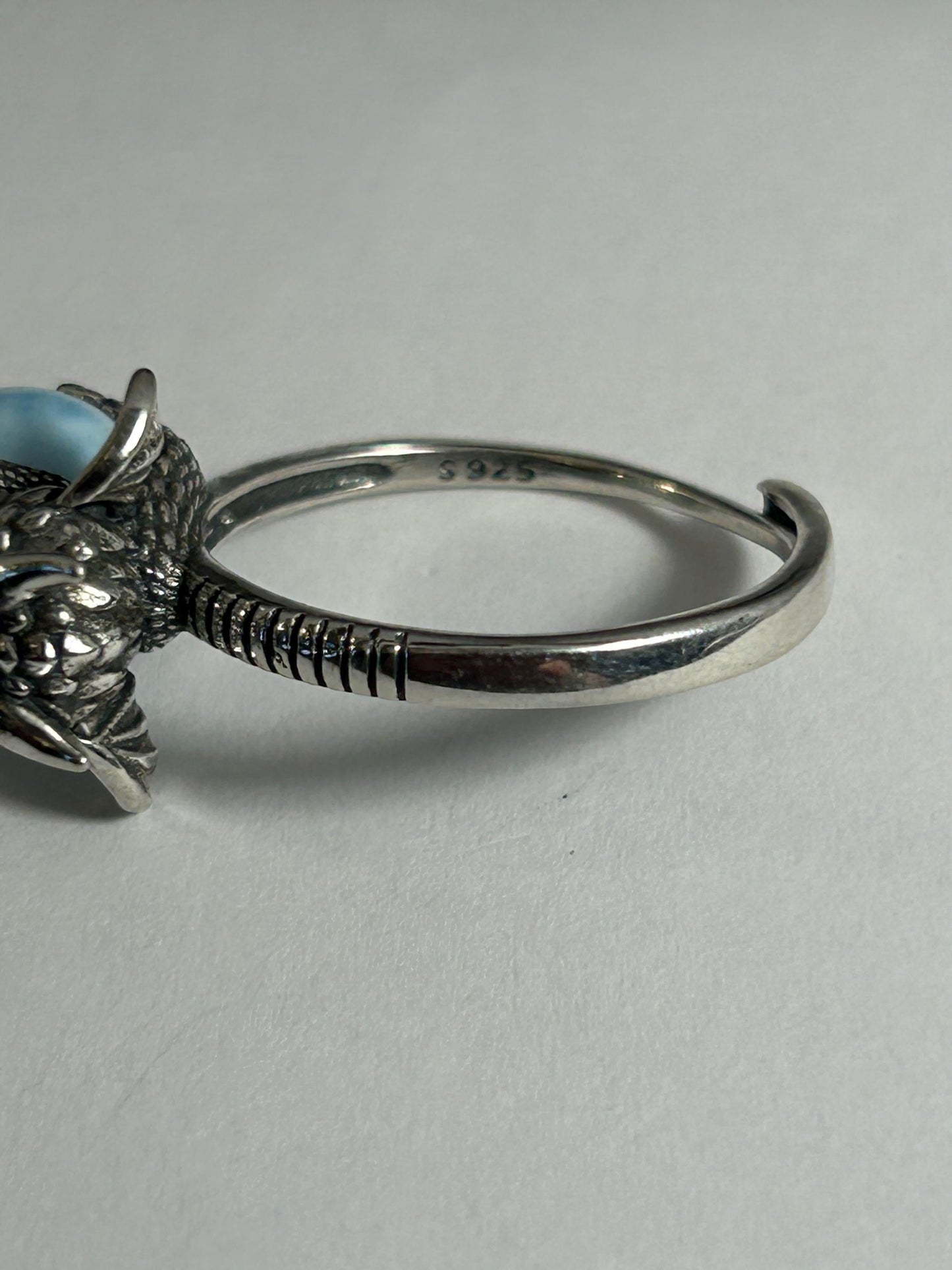 Baby Dragon Ring with Larimar Gemstone • 925 Sterling Silver • Adjustable • Gift box