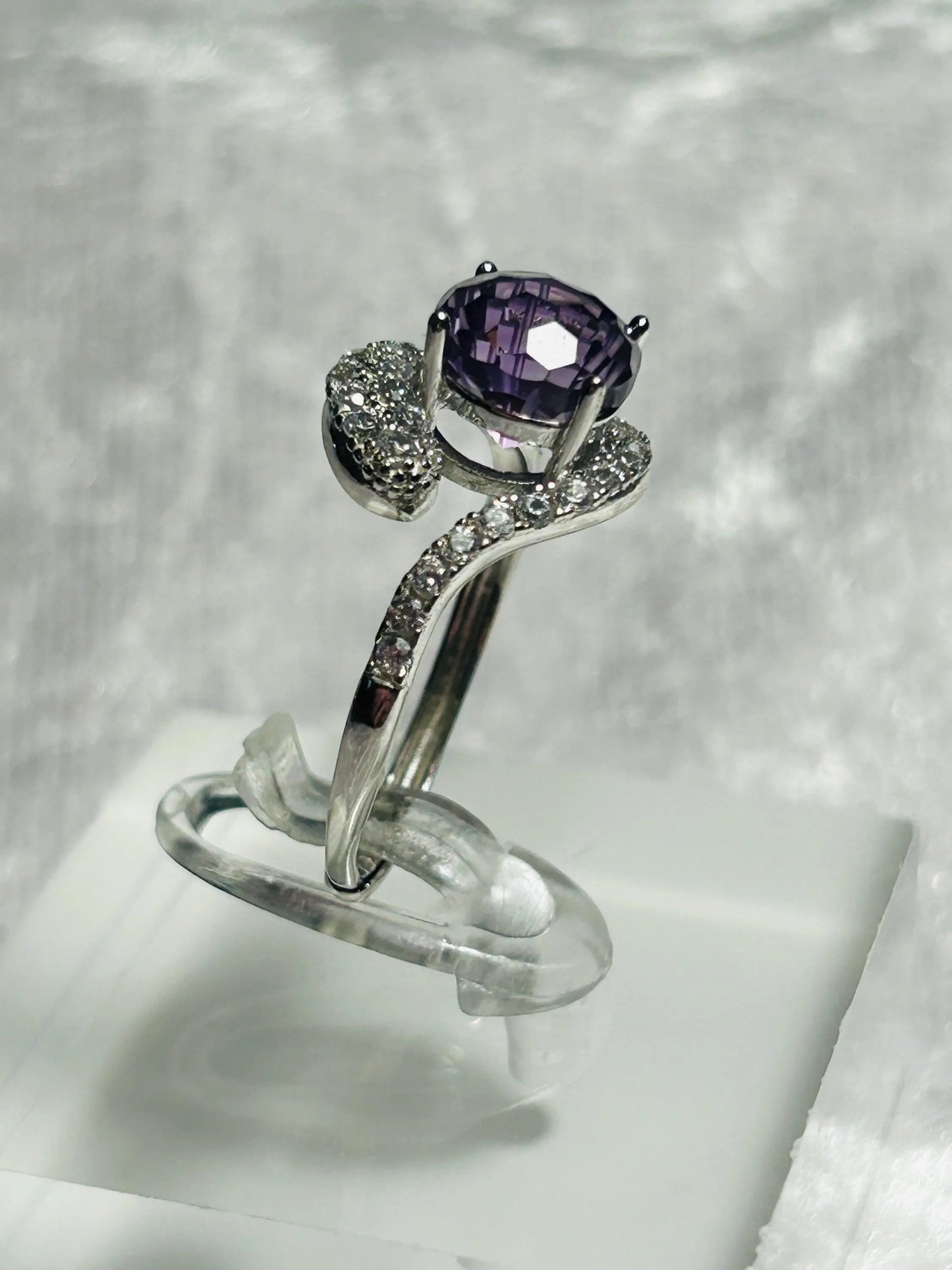 Snake Ring with Faceted Amethyst Gemstone & CZ • 925 Sterling Silver • Adjustable • Gift Box Celtic Dragon Jewellery