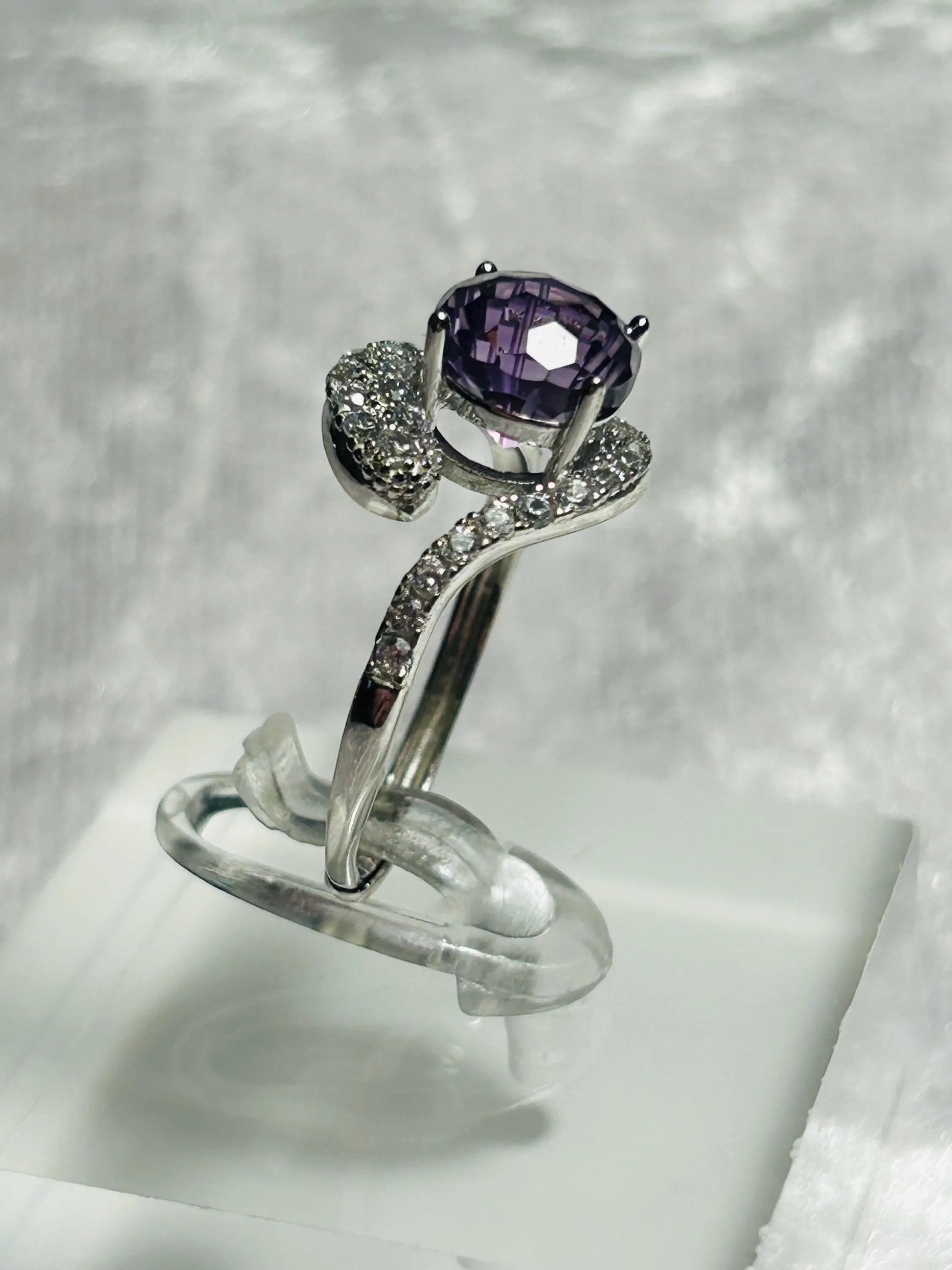Snake Ring with Faceted Amethyst Gemstone & CZ • 925 Sterling Silver • Adjustable • Gift Box Celtic Dragon Jewellery