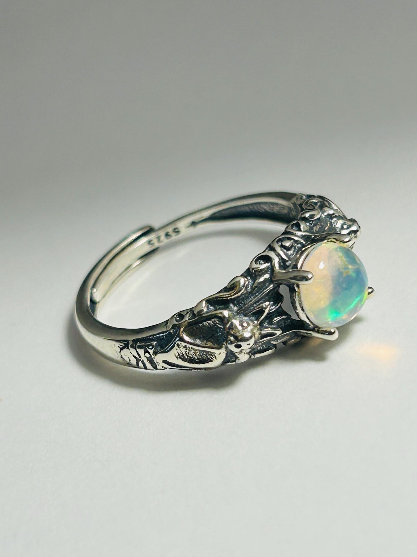 Bat Ring with Opal Gemstone • 925 Sterling Silver • Adjustable • Gift box
