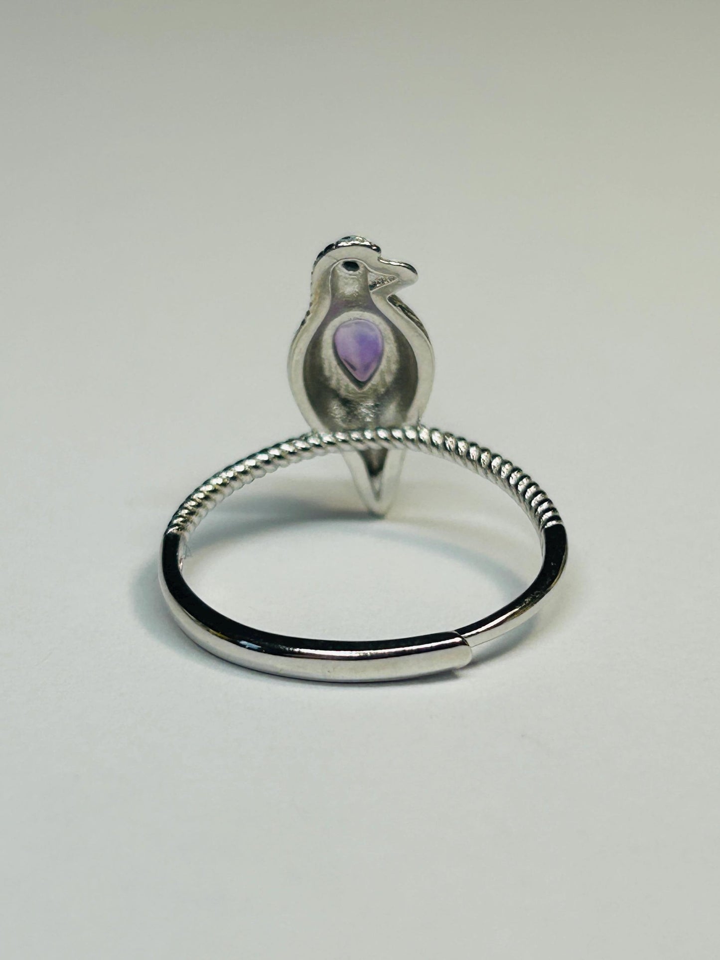Dainty Bird Ring With Amethyst Gemstone • 925 Sterling Silver • Adjustable with Gift Box