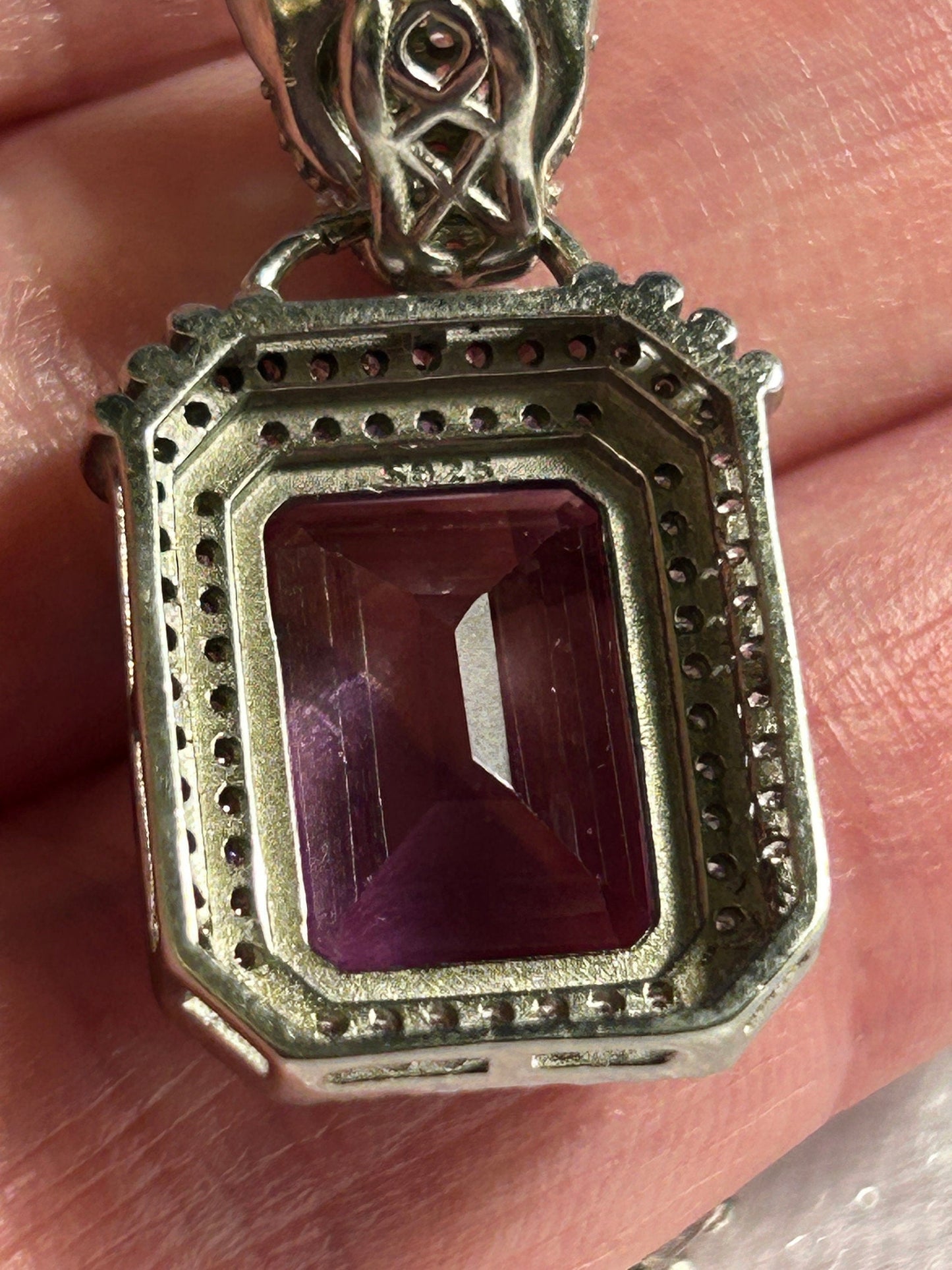 Crystal Encrusted Leopard Pendant with Amethyst Gemstone • 925 Sterling Silver • CZ Accents • Gift Box