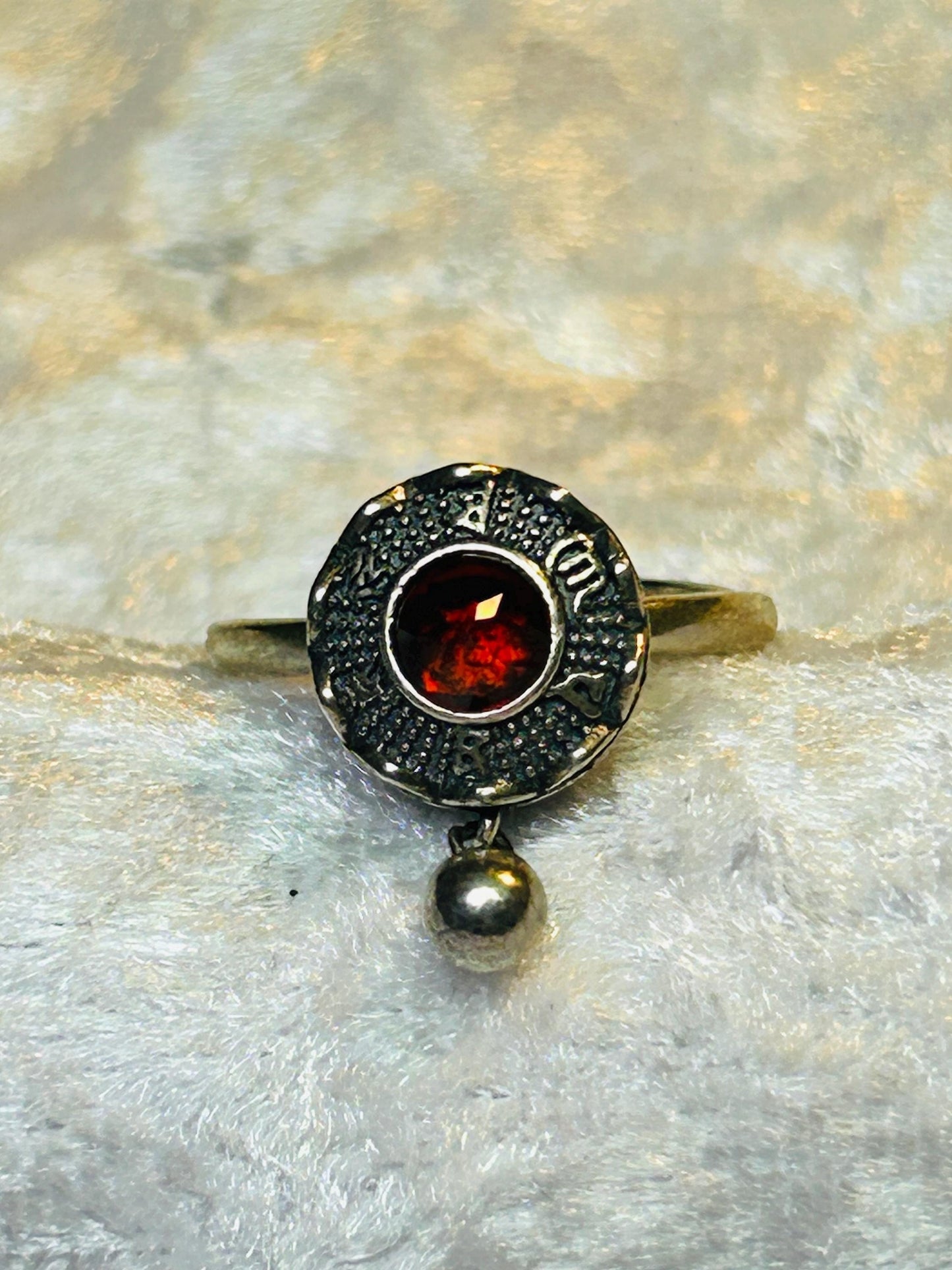 Fidget Ring with Garnet Gemstone • 925 Sterling Silver • Adjustable • Gift Box