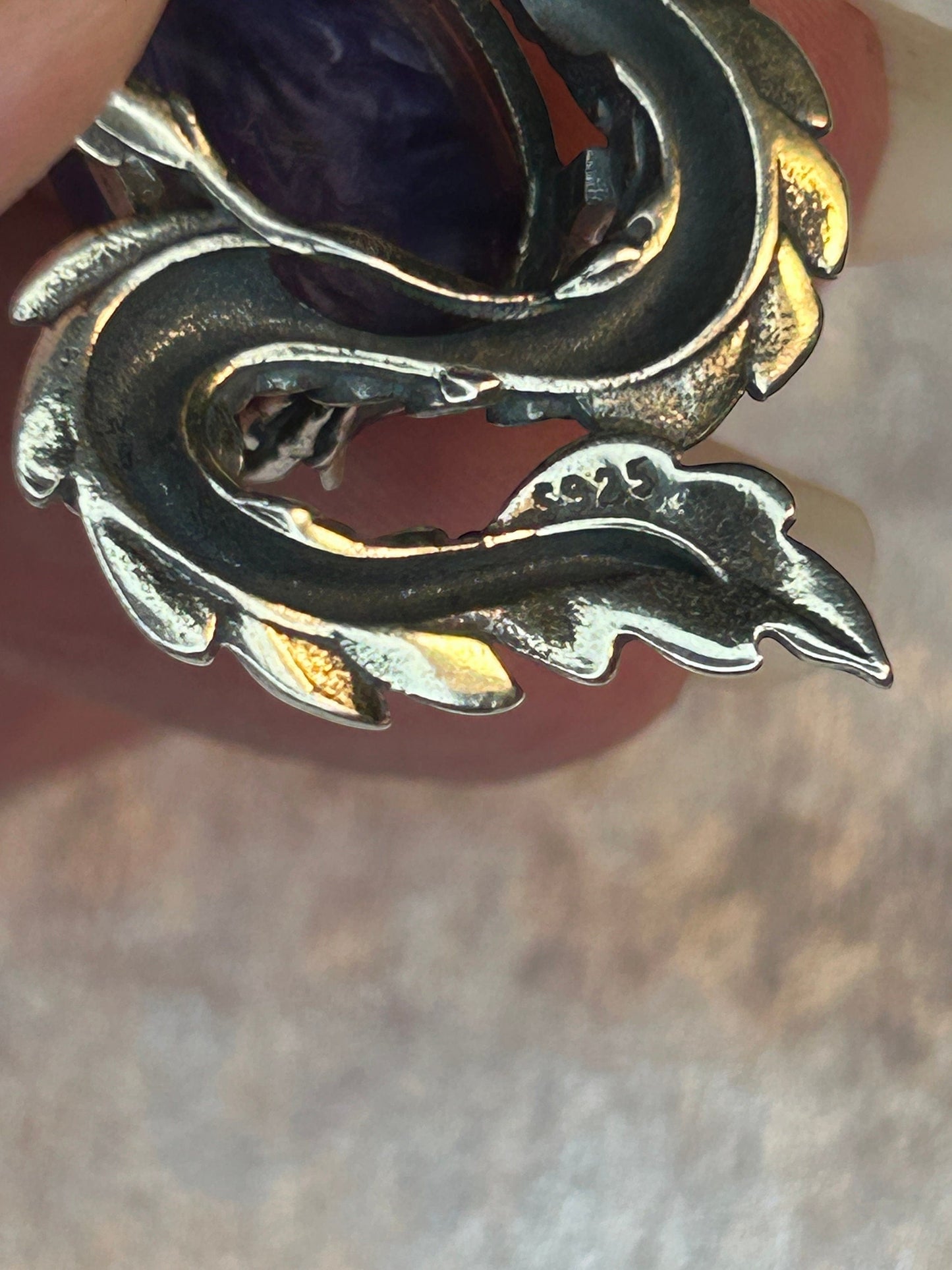 Dragon Pendant with Charoite Gemstone • 925 Sterling Silver • Gift Box
