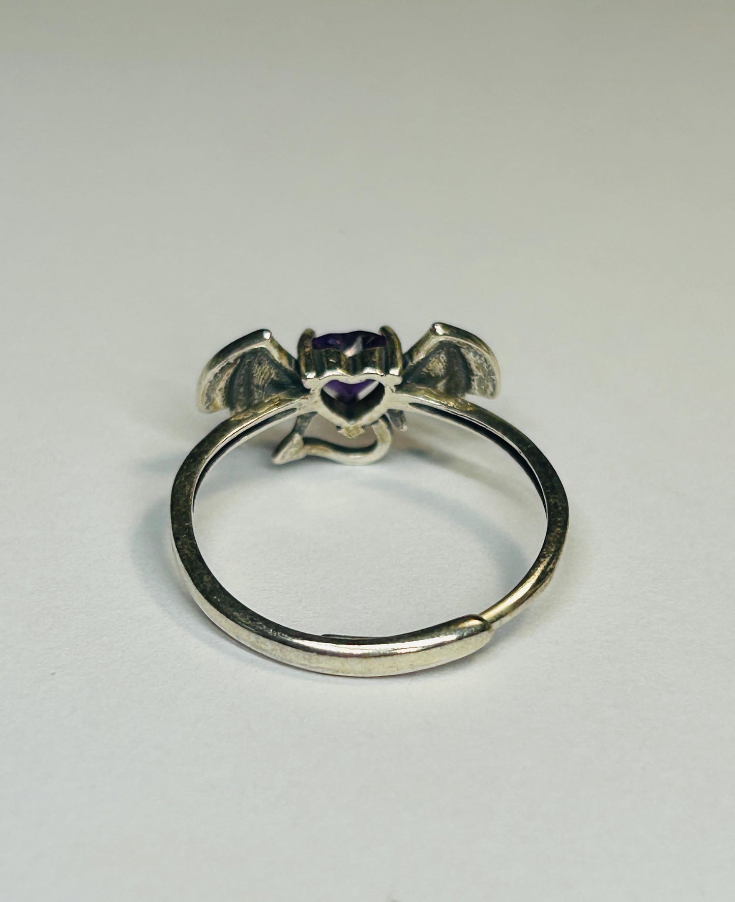 925 Sterling Silver Bat Ring with Amethyst - Adjustable Gothic Jewellery with Gift Box