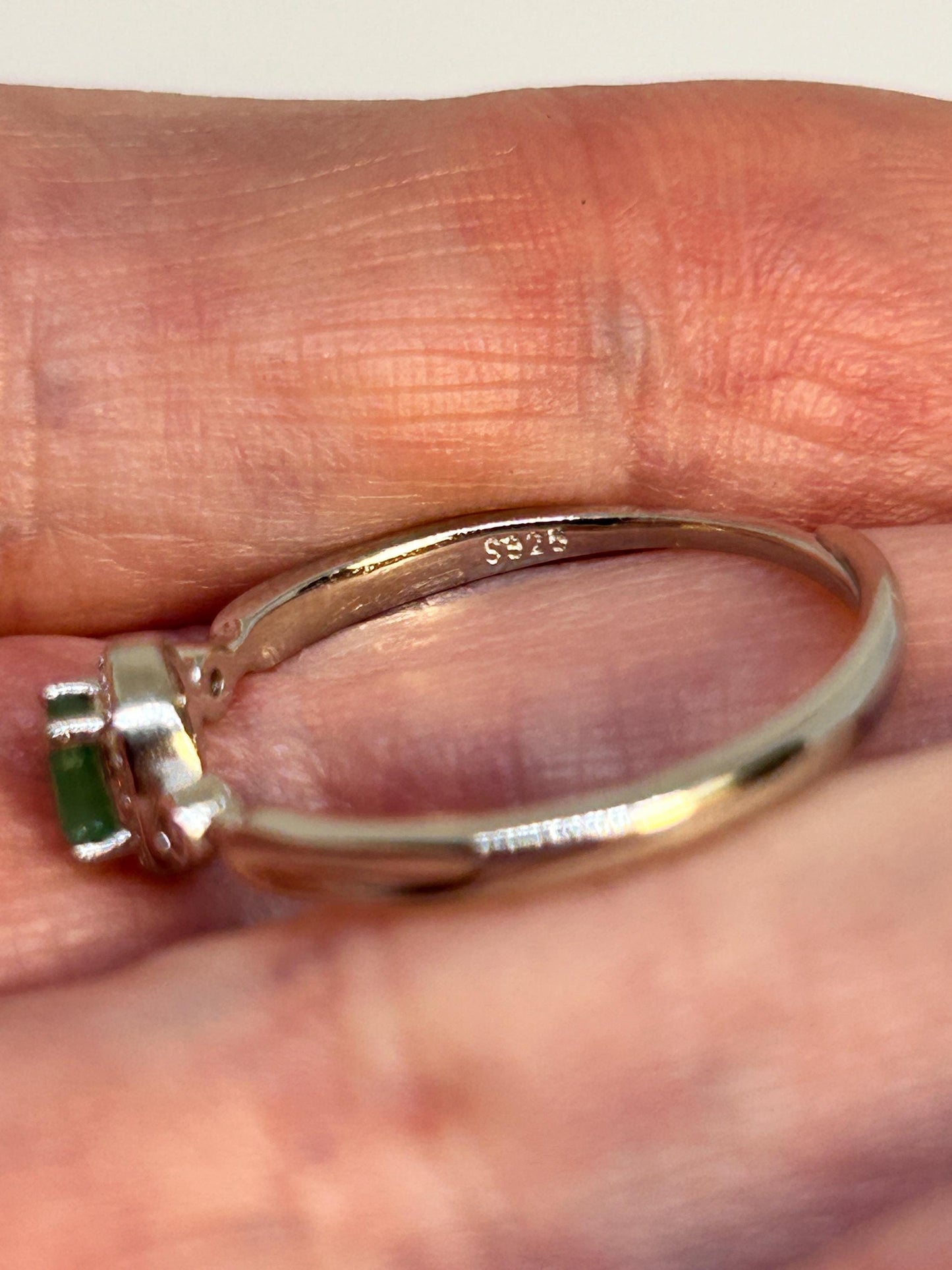 Dainty Stacking Ring with Emerald Gemstone & CZ Accents • 925 Sterling Silver • Adjustable • Gift Box