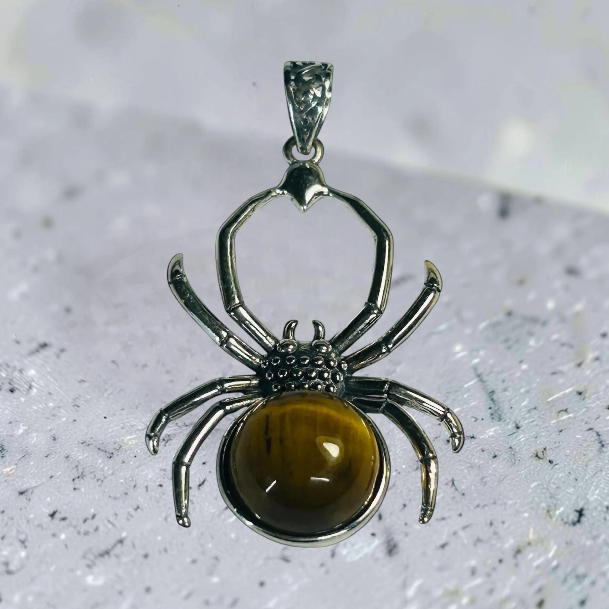 925 Silver Gold Tiger's Eye Pendant • Spider Design • Giftbox Celtic Dragon Jewellery
