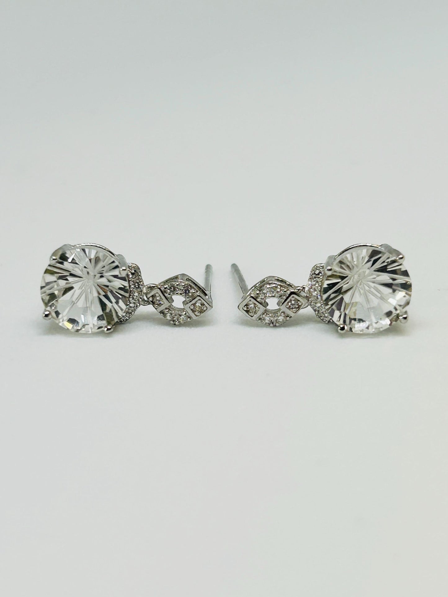 Crystal Dropper Earrings with Clear Quartz Gemstone & CZ Accents • 925 Sterling Silver • Gift Box
