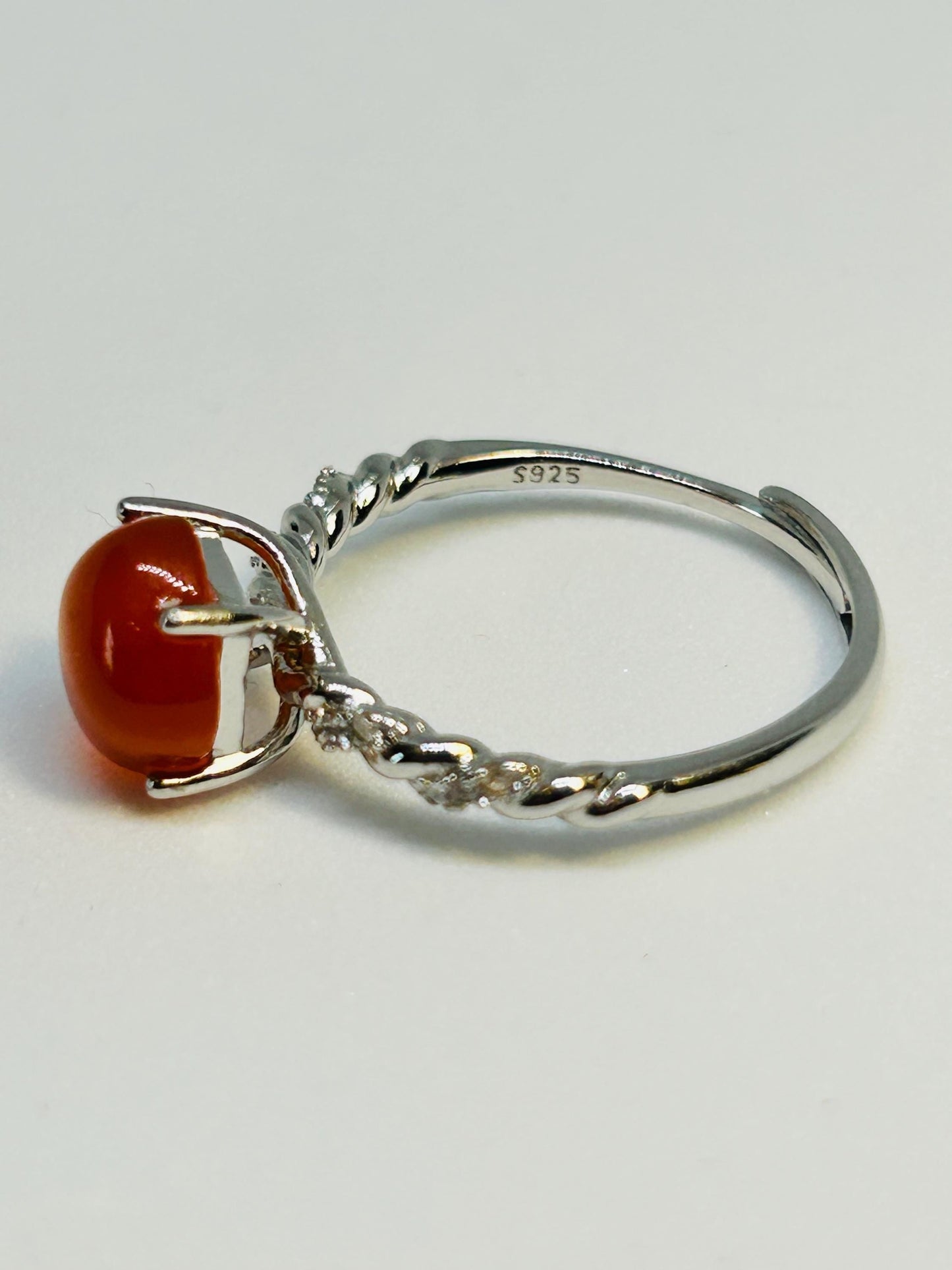 Dainty Stacking Ring with Orange Agate & CZ Accents • 925 Sterling Silver • Adjustable • Gift Box
