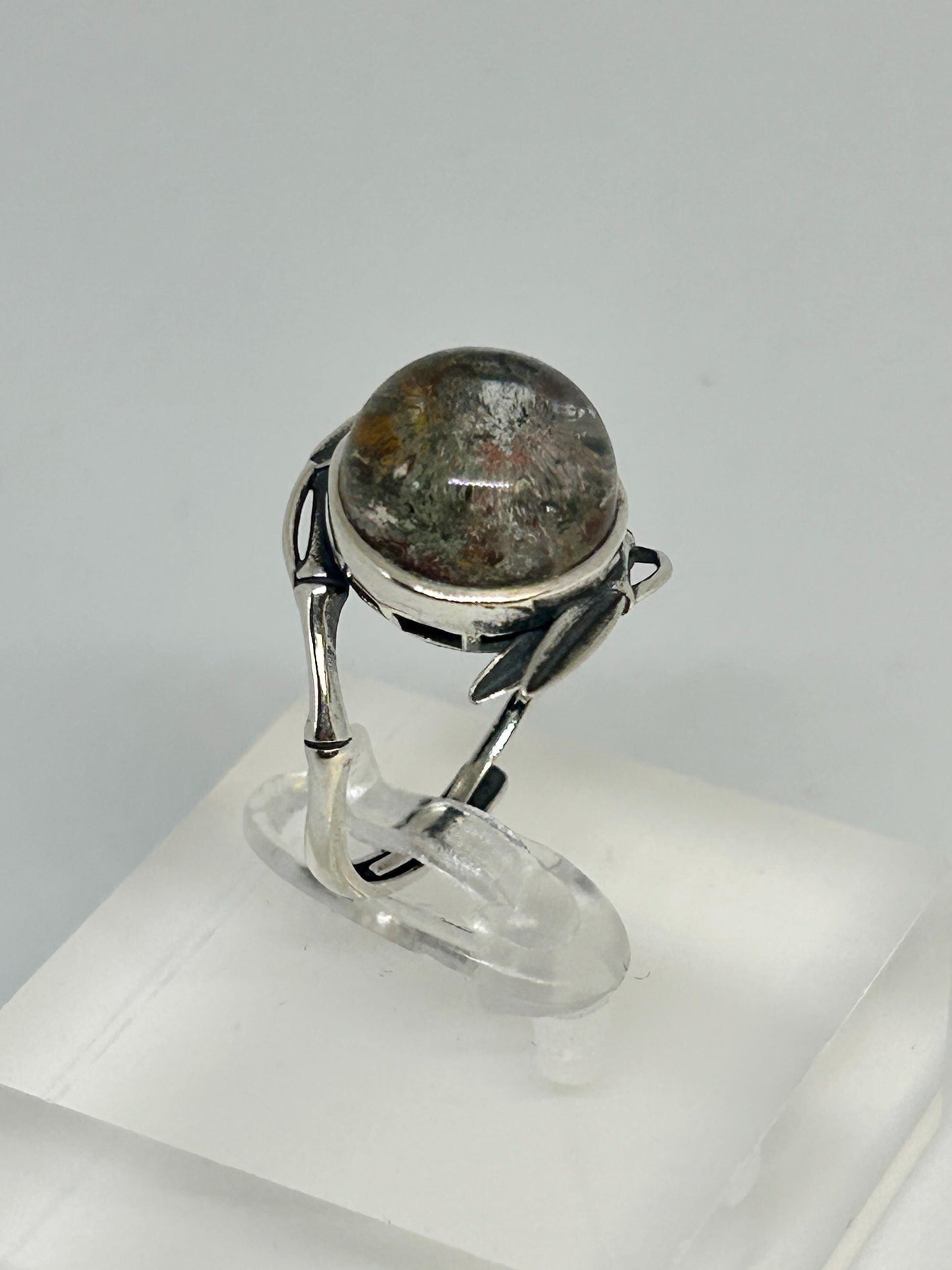 Leaf Ring with Garden Quartz Gemstone • 925 Sterling Silver • Adjustable • Gift Box