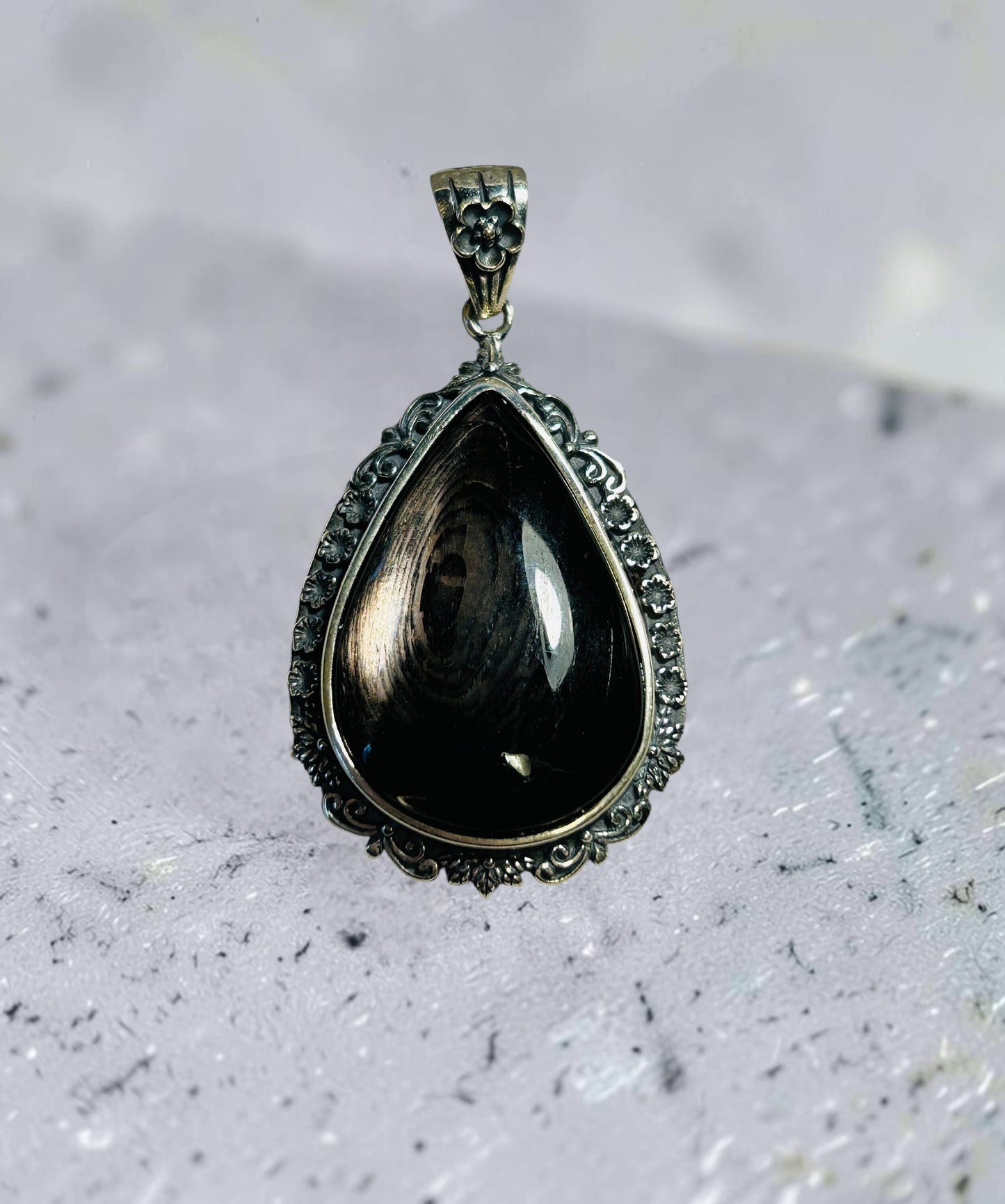 Spectrolite Hypersthene Teardrop Pendant • 925 Sterling Silver • Gift Box