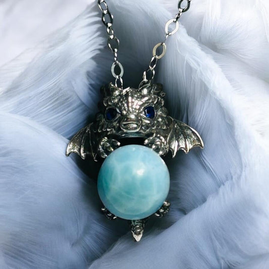 Sterling Silver Baby Dragon Pendant With Larimar Gemstone - 925 - Gift Boxed - Item No.2