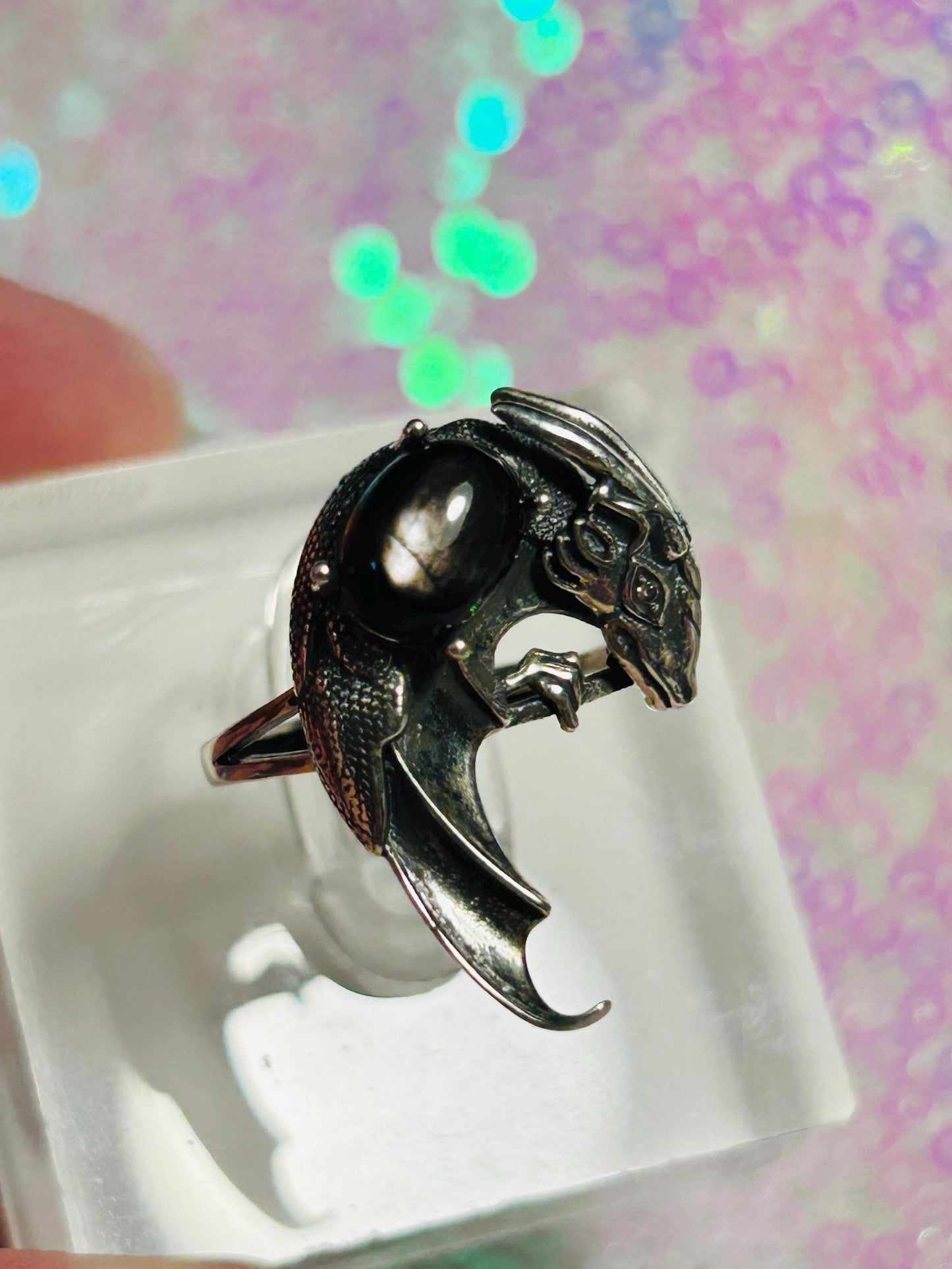 925 Silver Dragon Ring With Hypersthene Crystal Gemstone - Adjustable Ring - Supplied In Gift Box