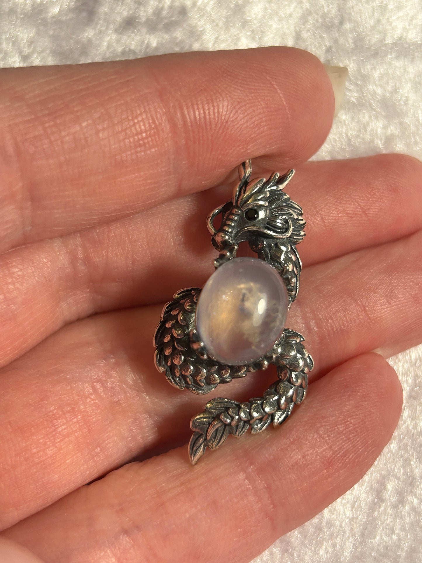 Dragon Pendant Made of 925 Silver With Labradorite Crystal Gemstone - Supplied In Gift Box