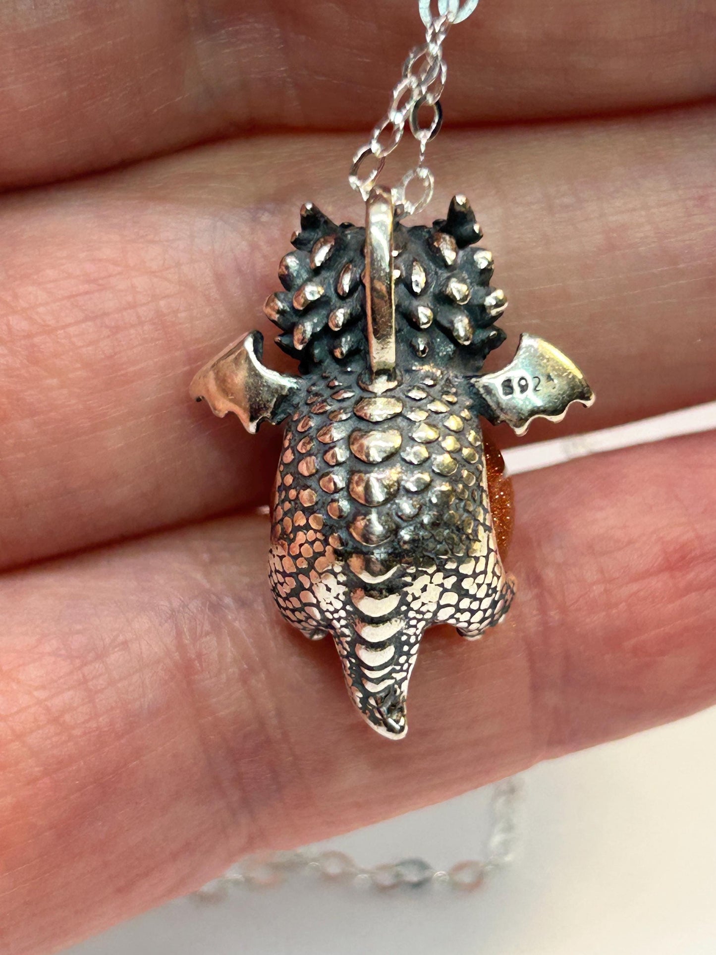 Baby Dragon Pendant with Red Goldstone • 925 Sterling Silver • Gift box