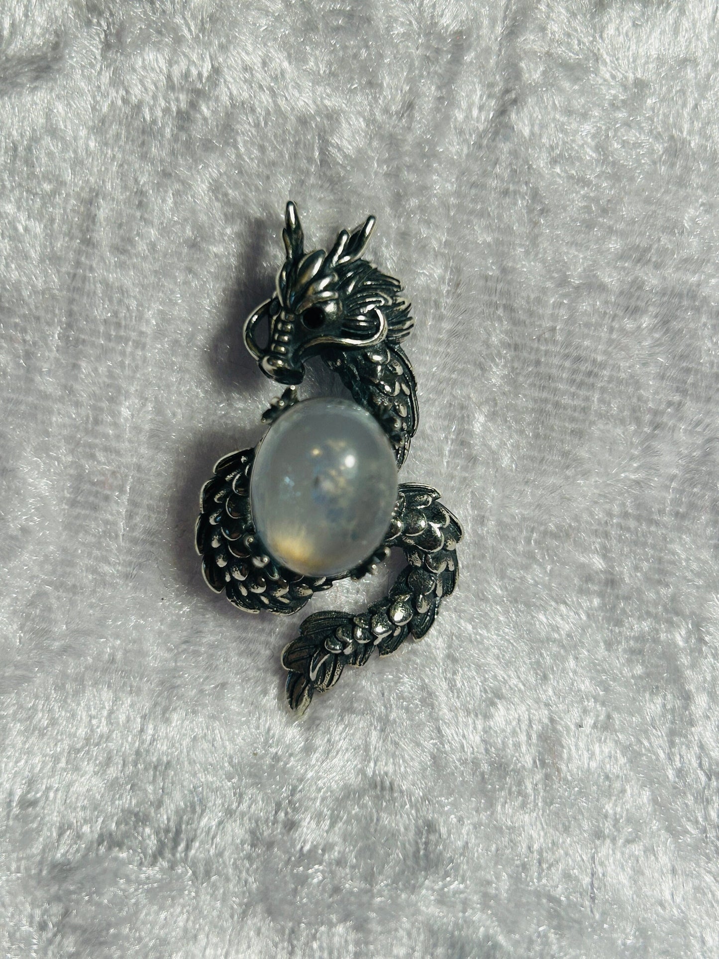 Dragon Pendant Made of 925 Silver With Labradorite Crystal Gemstone - Supplied In Gift Box