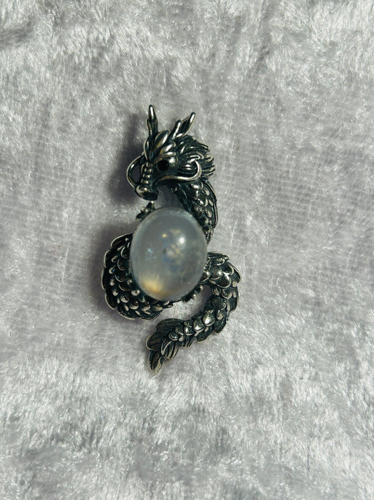 Dragon Pendant Made of 925 Silver With Labradorite Crystal Gemstone - Supplied In Gift Box