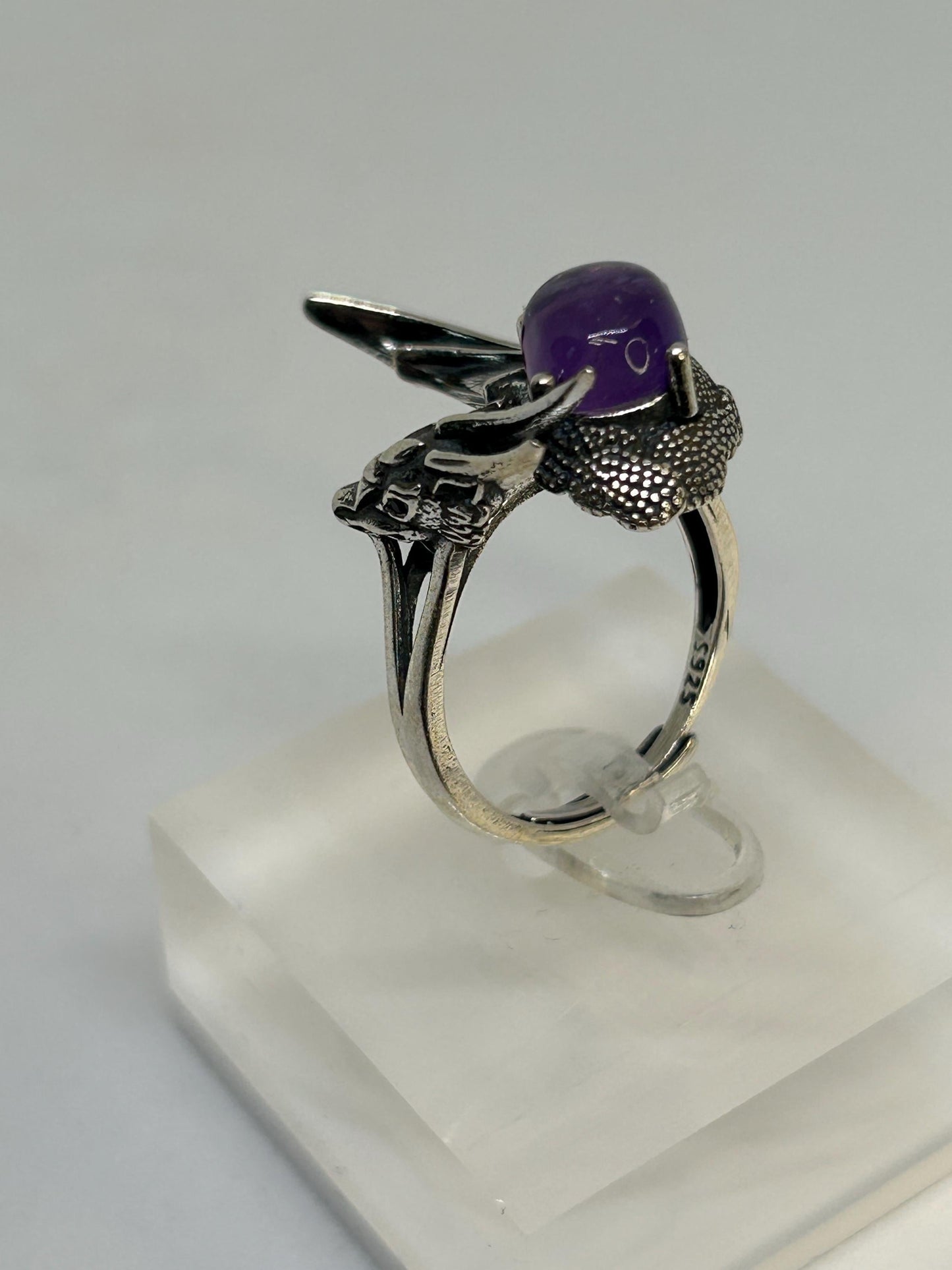 Dragon Ring with Amethyst • 925 Sterling Silver • Goth Witch Jewellery • Adjustable • Gift Box