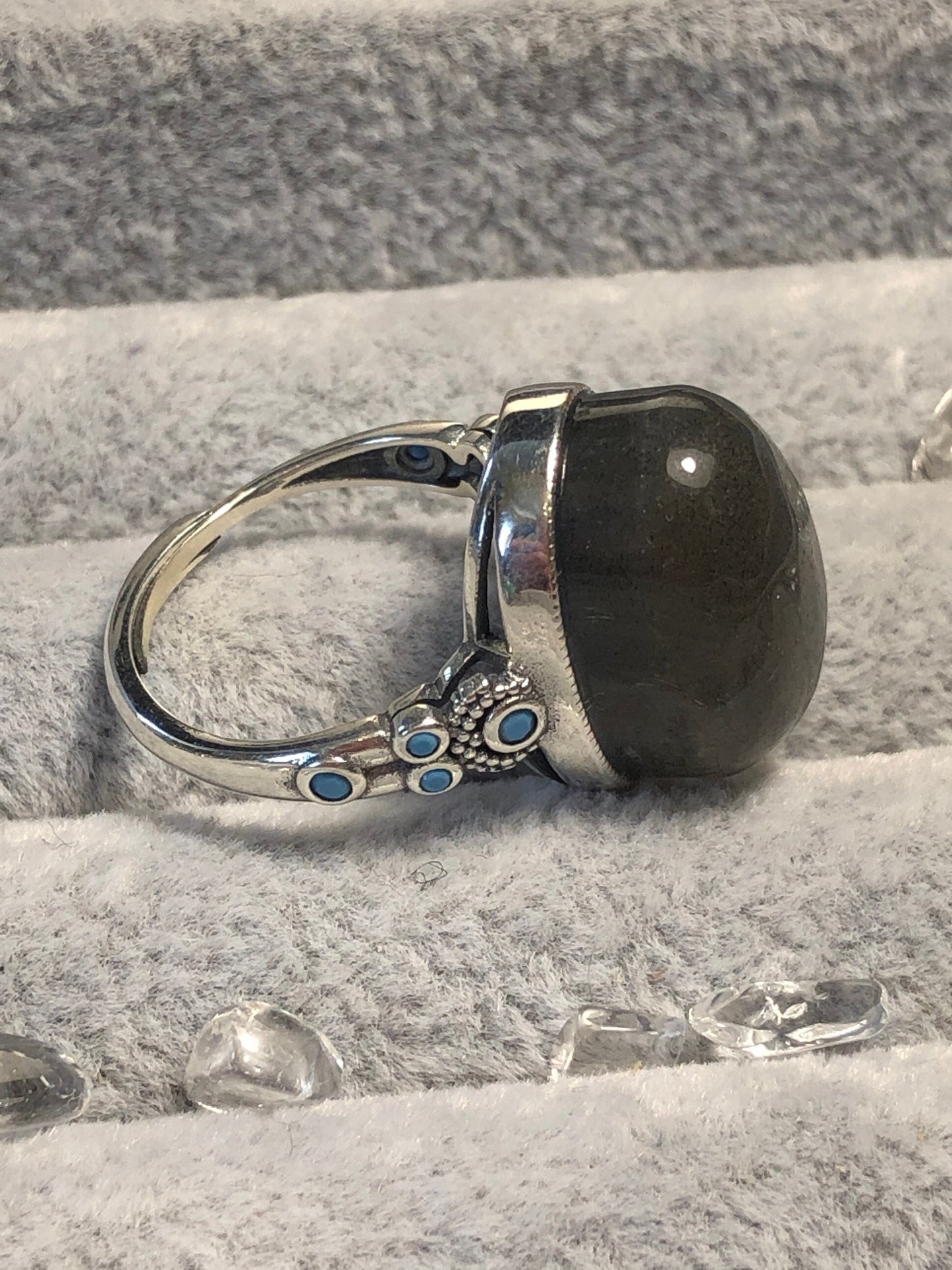 Large Oval Labradorite Ring with Blue Flash • 925 Sterling Silver • Adjustable • GiftBox