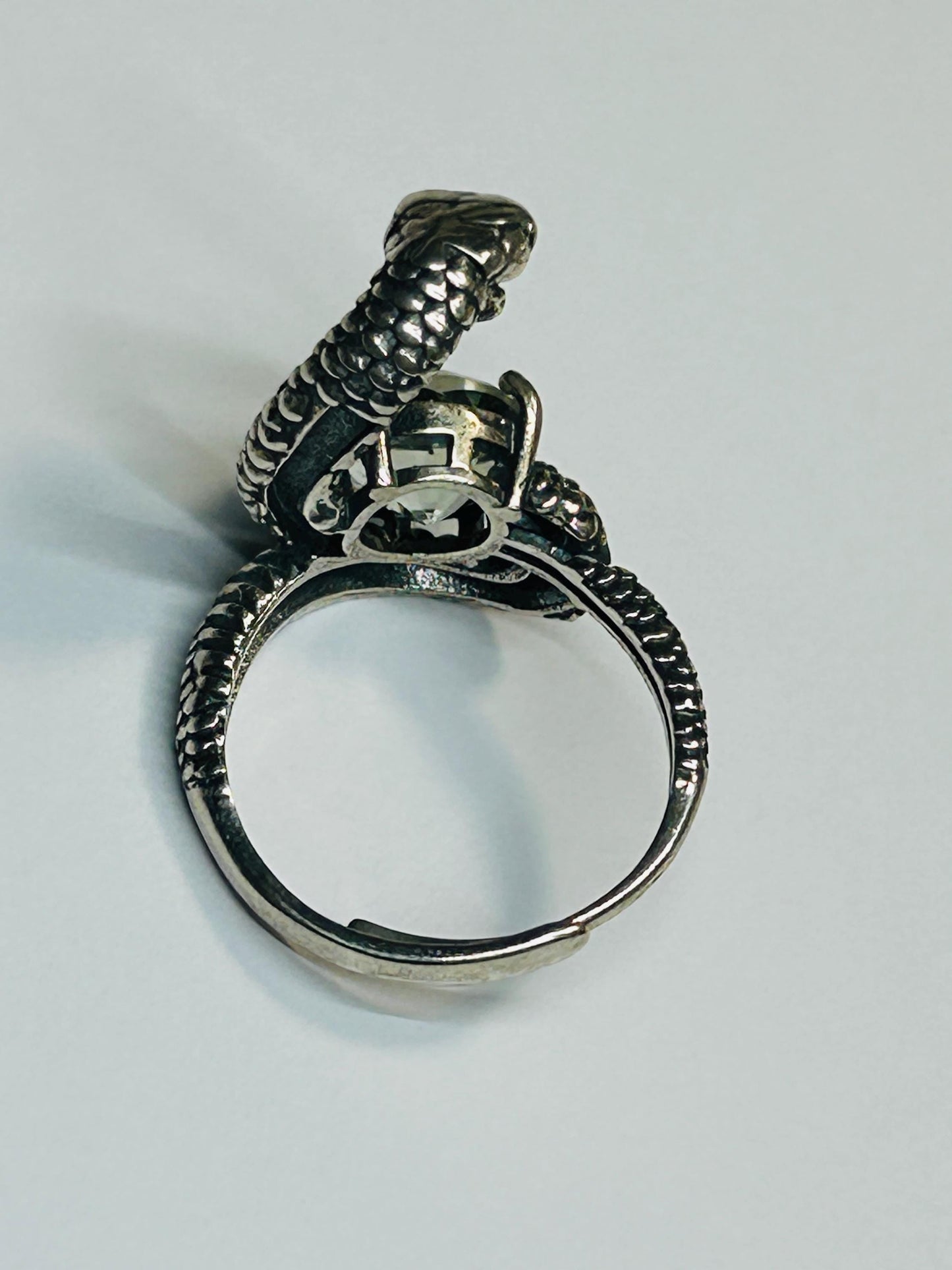 925 Silver Snake Ring with Green Quartz - Adjustable Serpent Jewellery - Gift Boxed