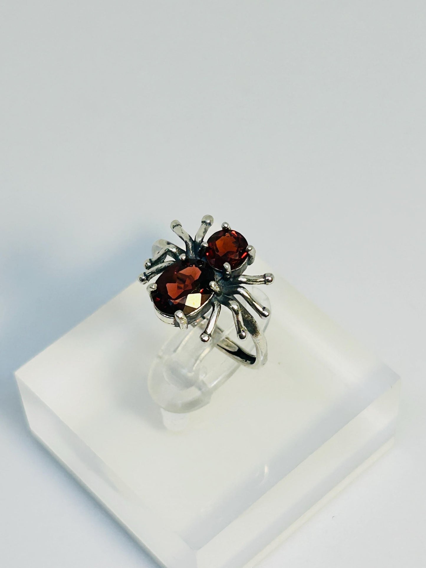 Spider Ring with Red Garnet Gemstones • 925 Sterling Silver • Adjustable • Gift Box