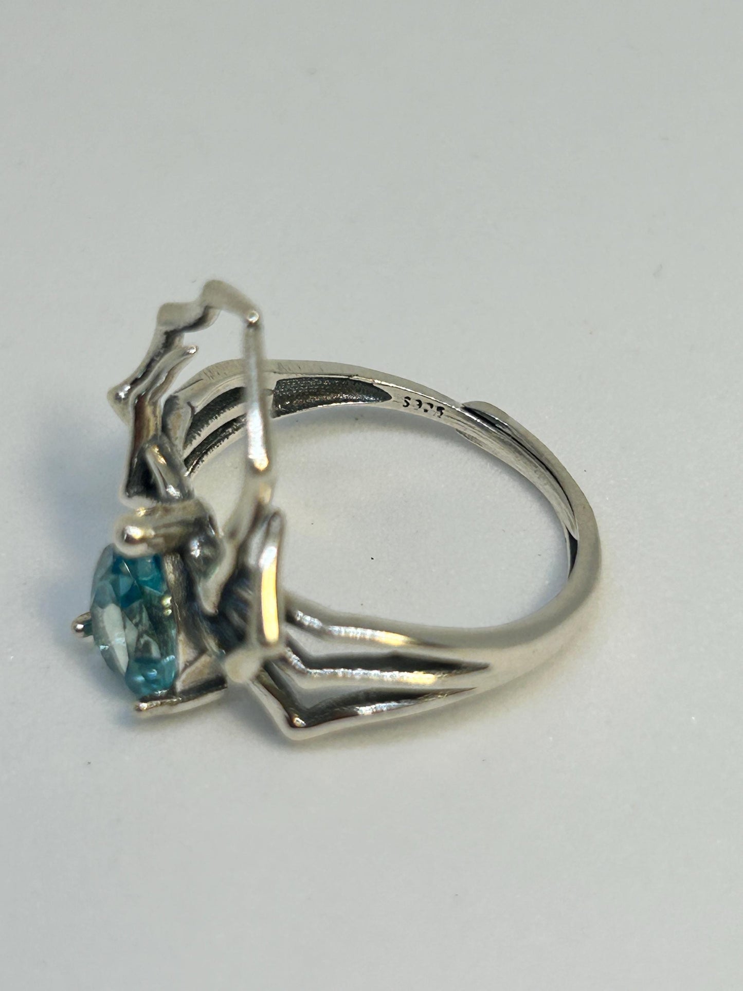 Spider Ring with Blue Topaz Gemstone • 925 Sterling Silver • Adjustable • Gift Box