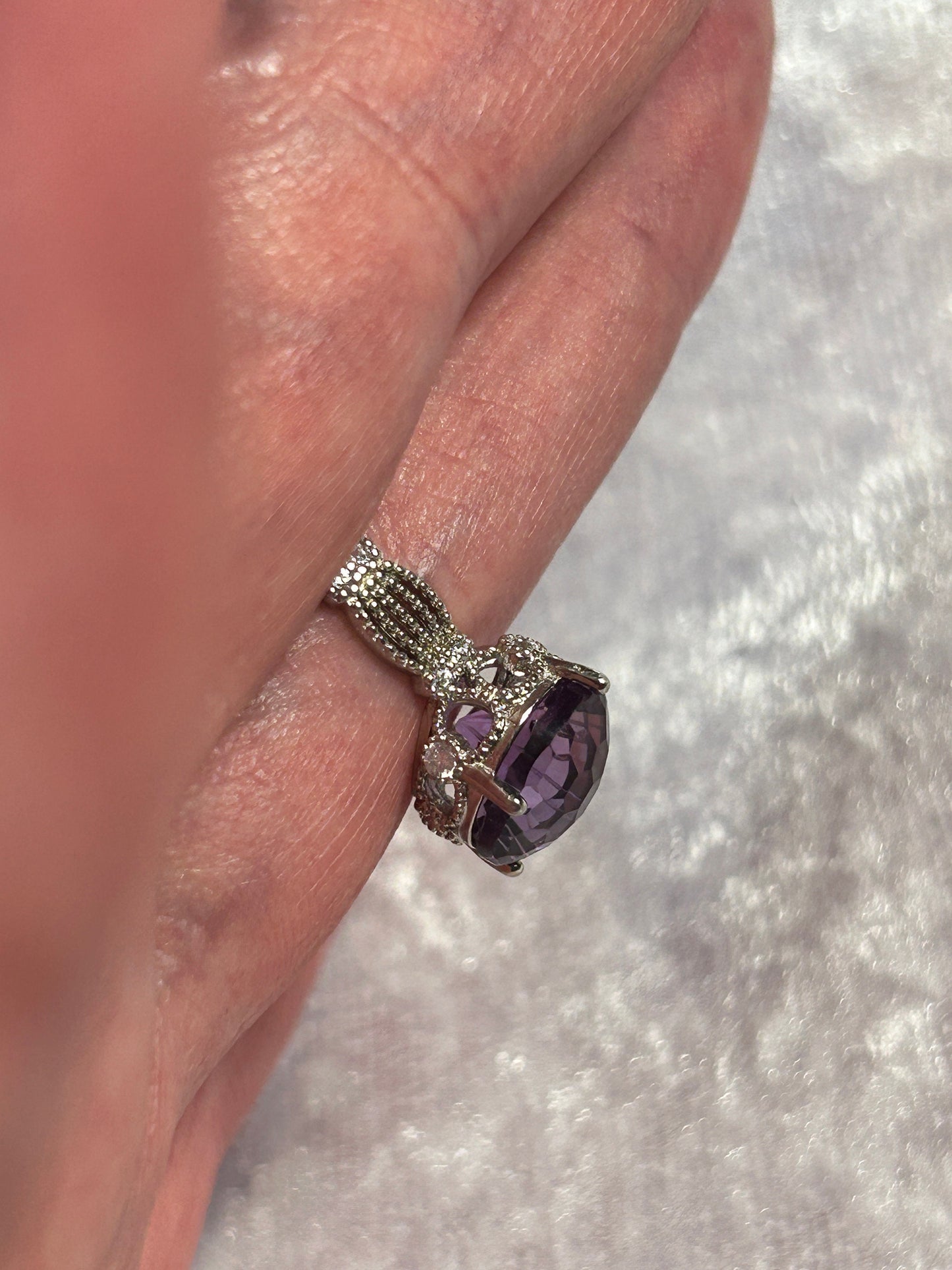Amethyst Ring - Checkerboard Faceted Amethyst - 925 Silver - Supplied In Gift Box