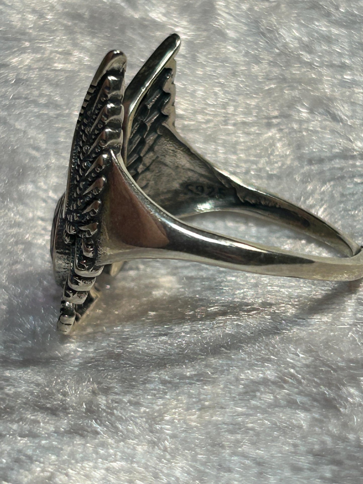 Flying Eagle Ring with Faceted Pink Topaz Gemstone • 925 Sterling Silver • Adjustable • Gift Box