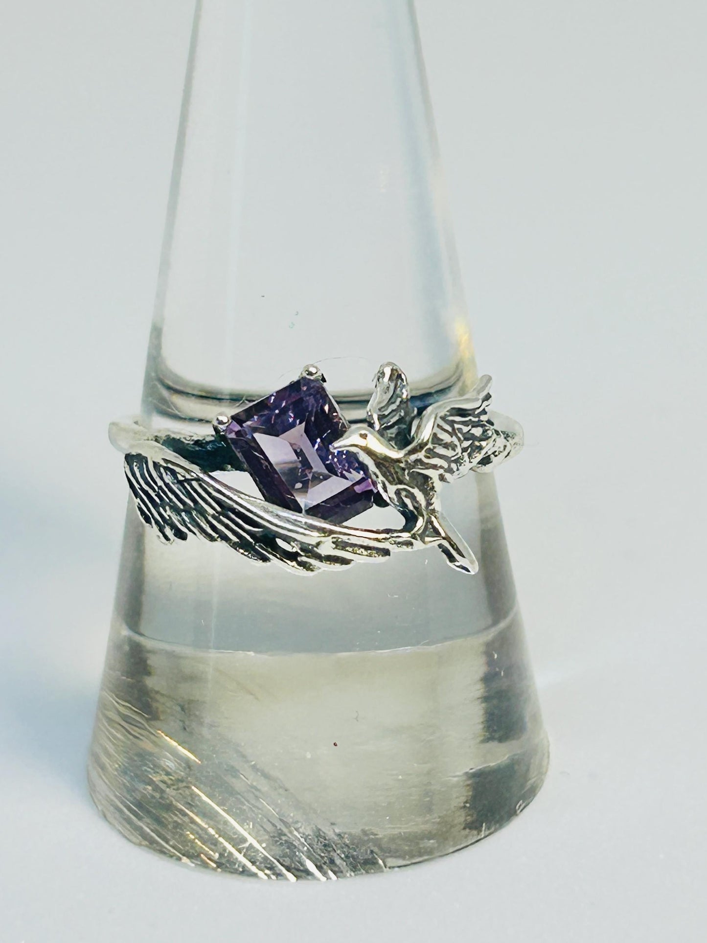 Pretty Bird Ring with Amethyst Gemstone • 925 Sterling Silver • Adjustable • Gift Box