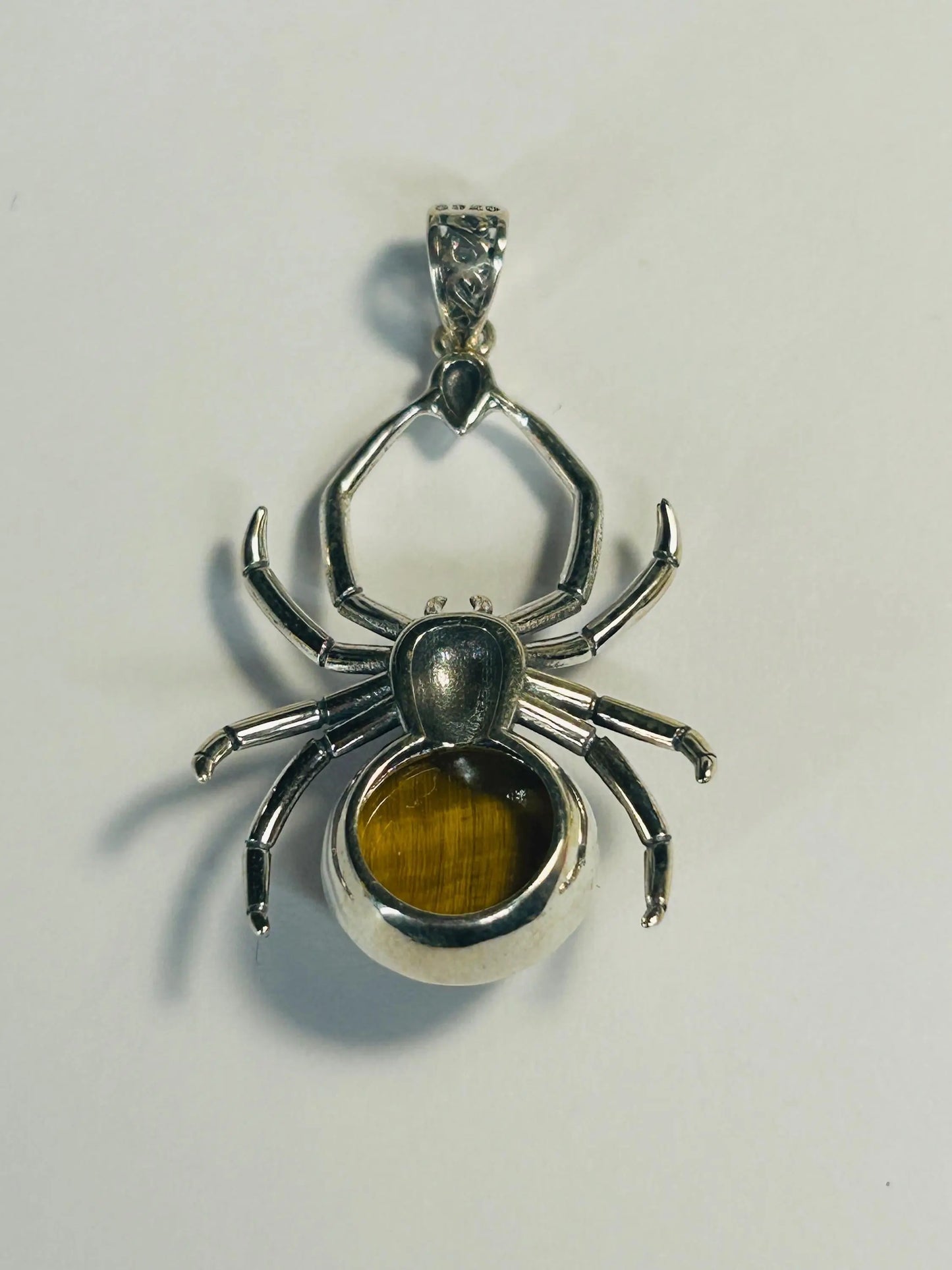 925 Silver Gold Tiger's Eye Pendant • Spider Design • Giftbox Celtic Dragon Jewellery