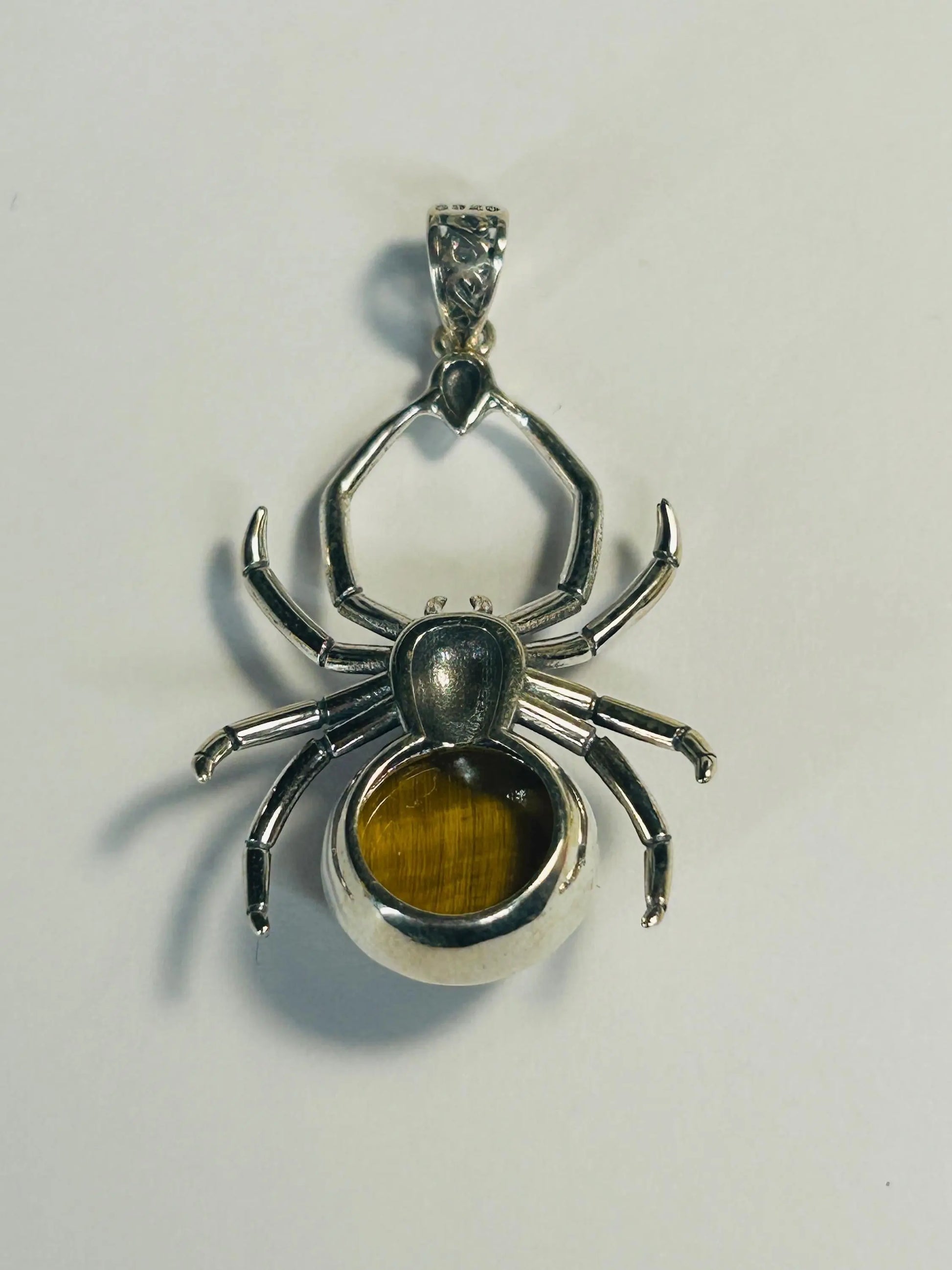 925 Silver Gold Tiger's Eye Pendant • Spider Design • Giftbox Celtic Dragon Jewellery