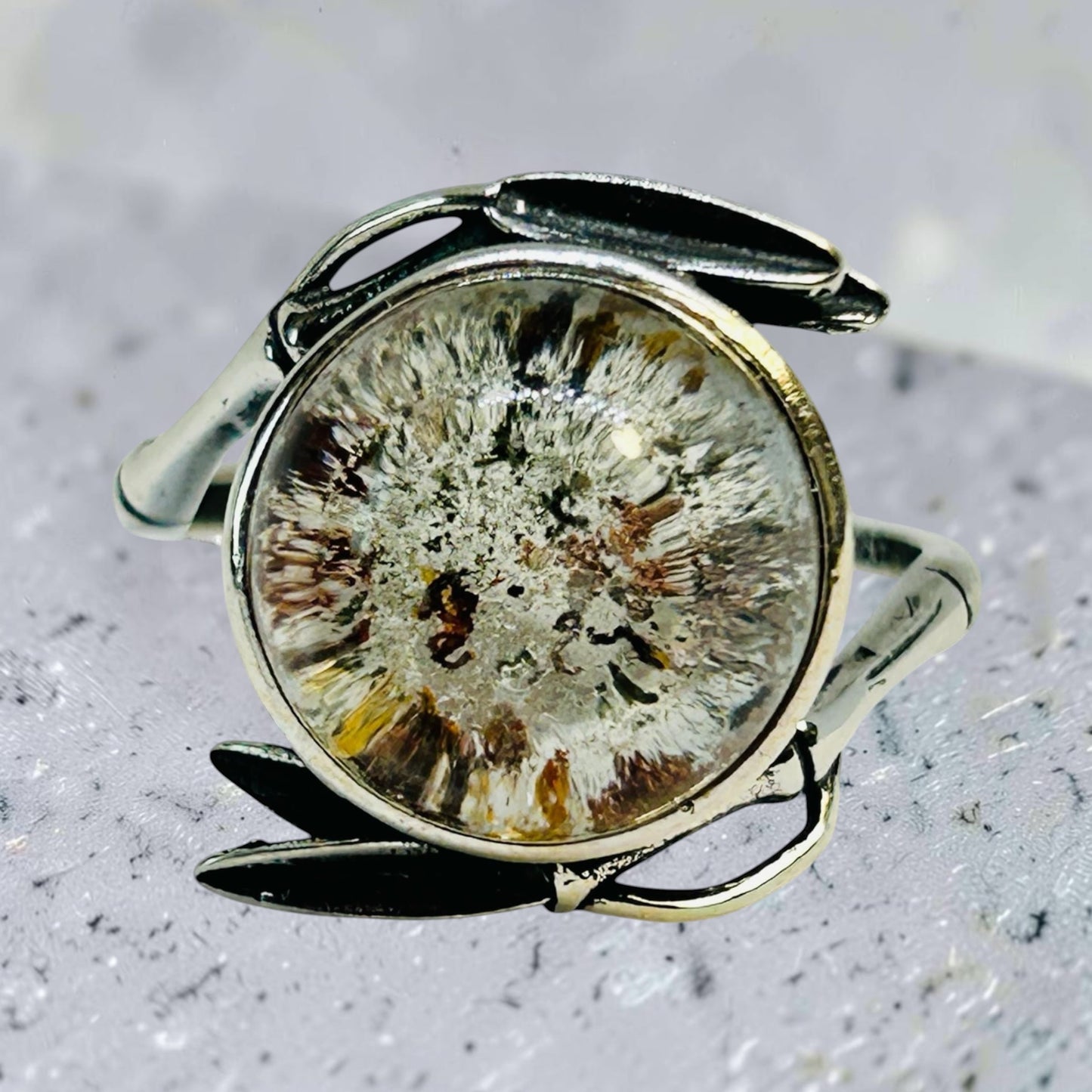 Leaf Ring with Garden Quartz Gemstone • 925 Sterling Silver • Adjustable • Gift Box