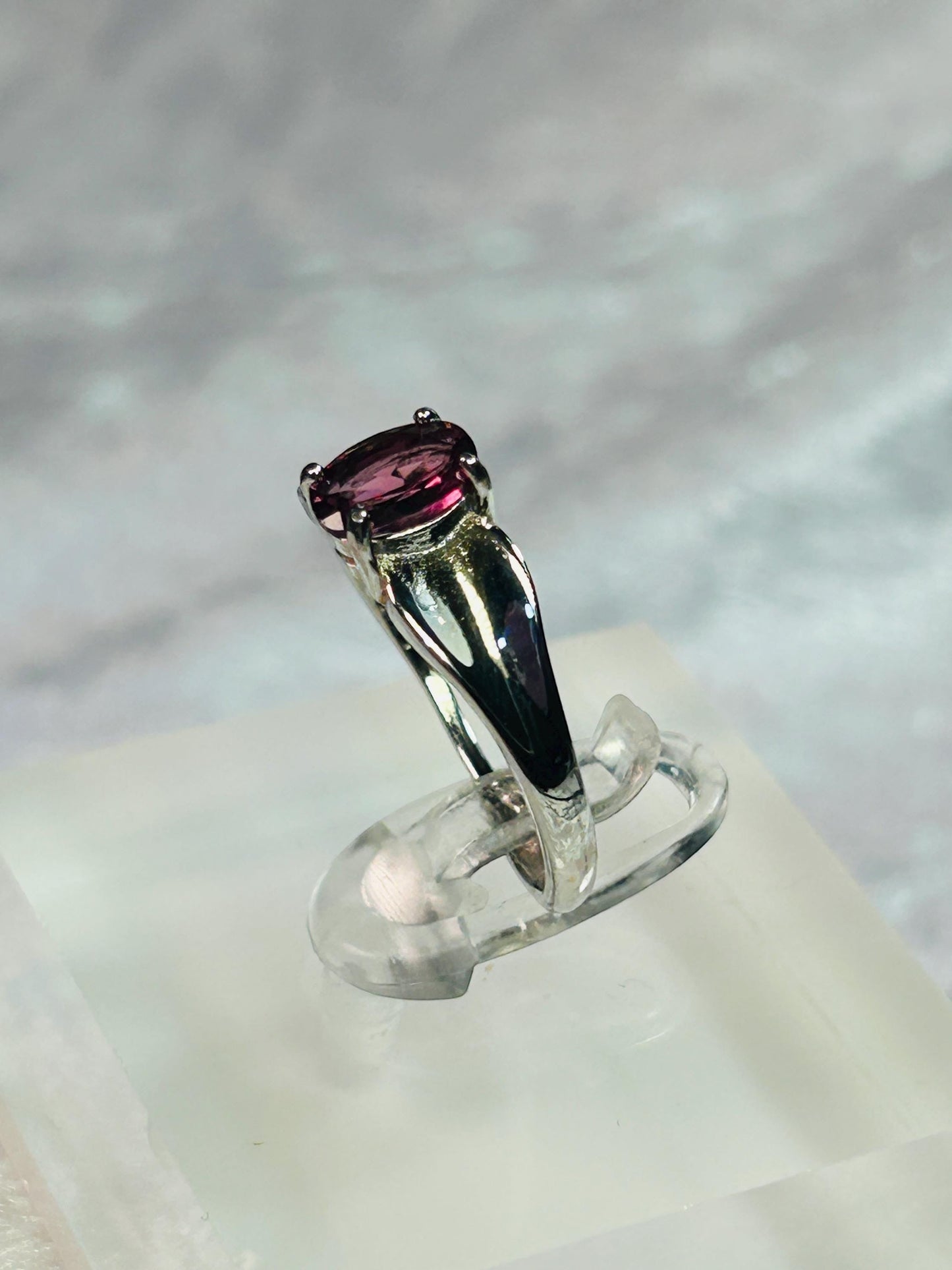Purple Garnet Ring • 925 Sterling Silver • Adjustable • Gift Box