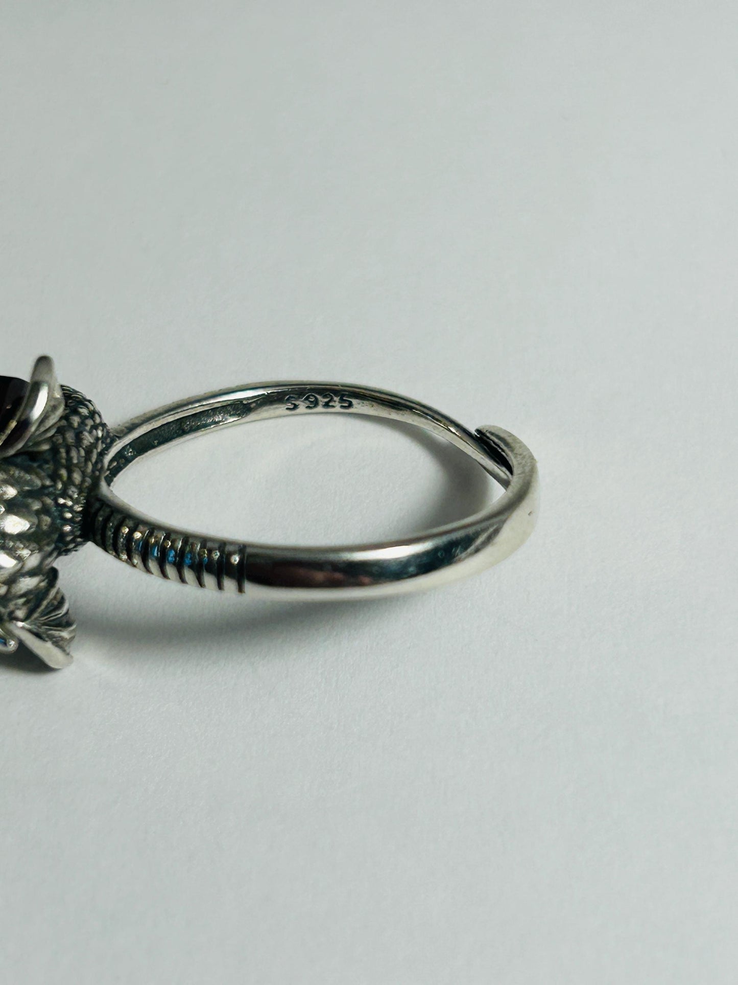 Baby Dragon Ring with Garnet Gemstone • 925 Sterling Silver • Adjustable • Gift box