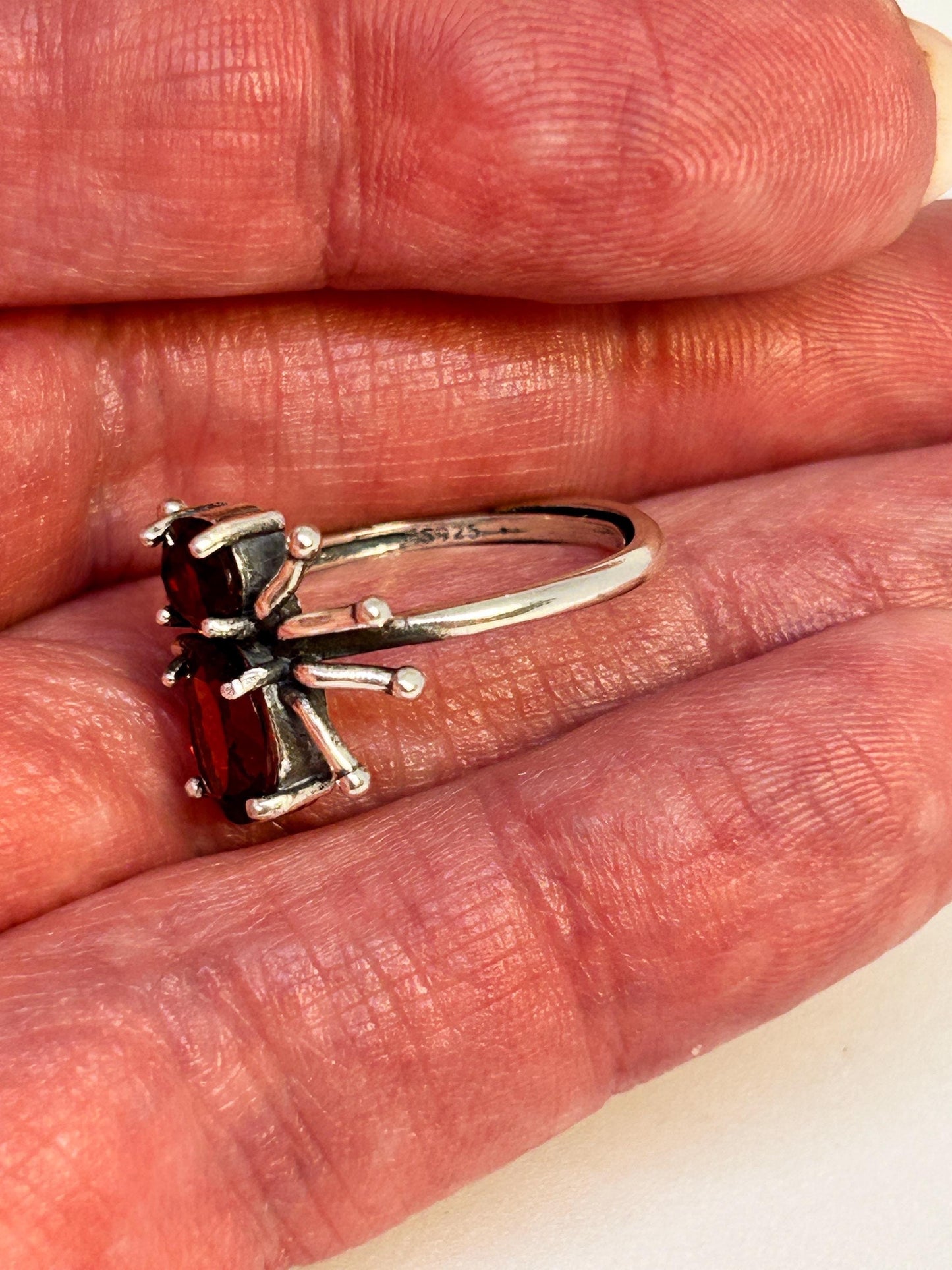 Spider Ring with Red Garnet Gemstones • 925 Sterling Silver • Adjustable • Gift Box