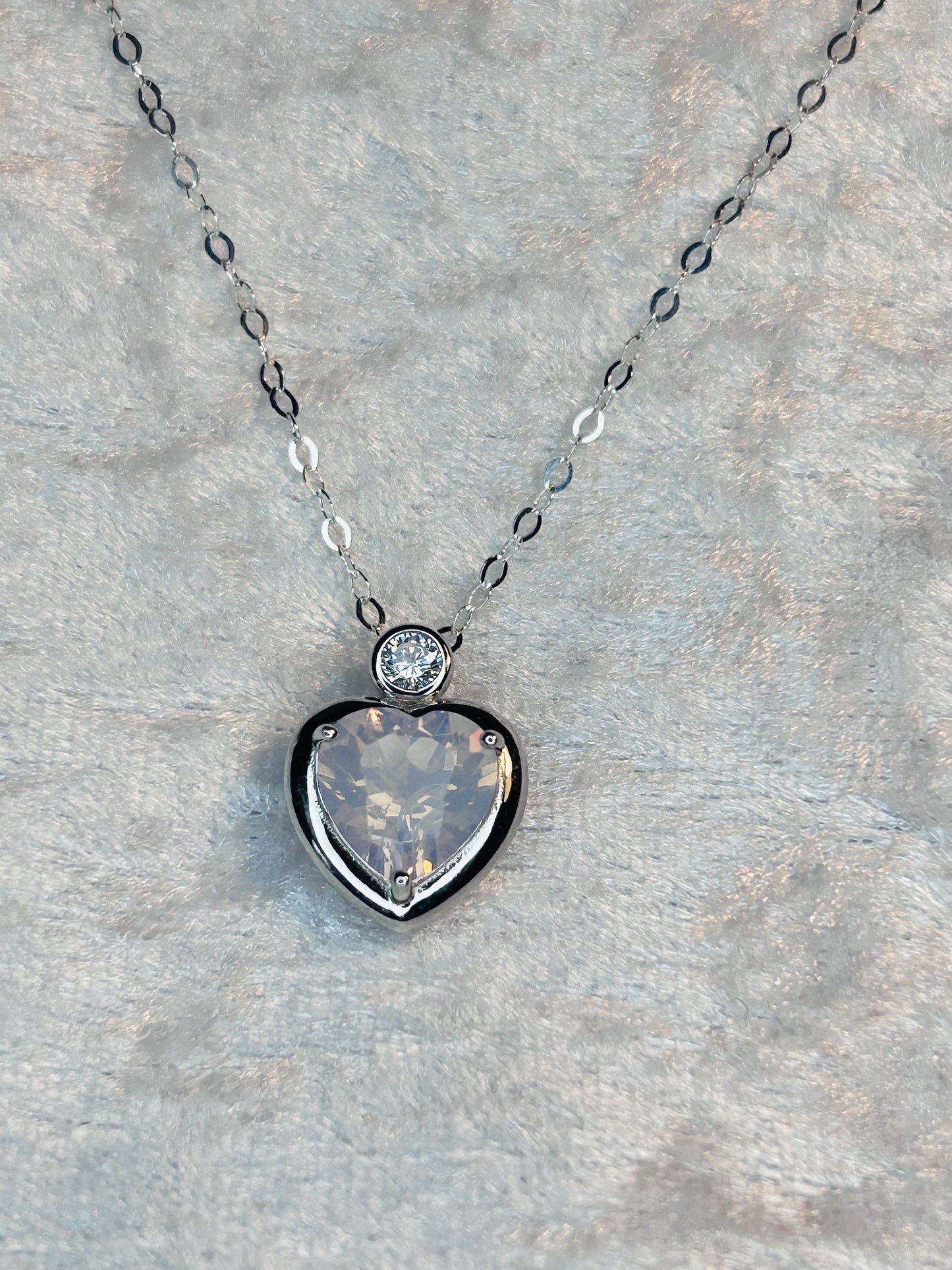 Crystal Heart Pendant with Lavender Amethyst Gemstone • 925 Sterling Silver • CZ Accent • Gift Box