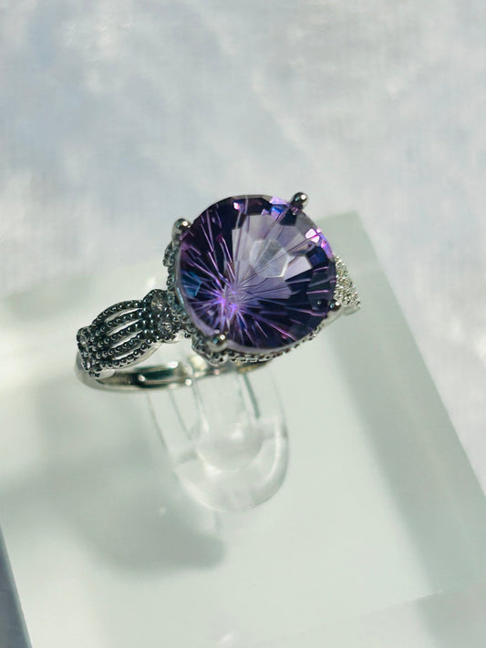Amethyst Ring - Checkerboard Faceted Amethyst - 925 Silver - Supplied In Gift Box